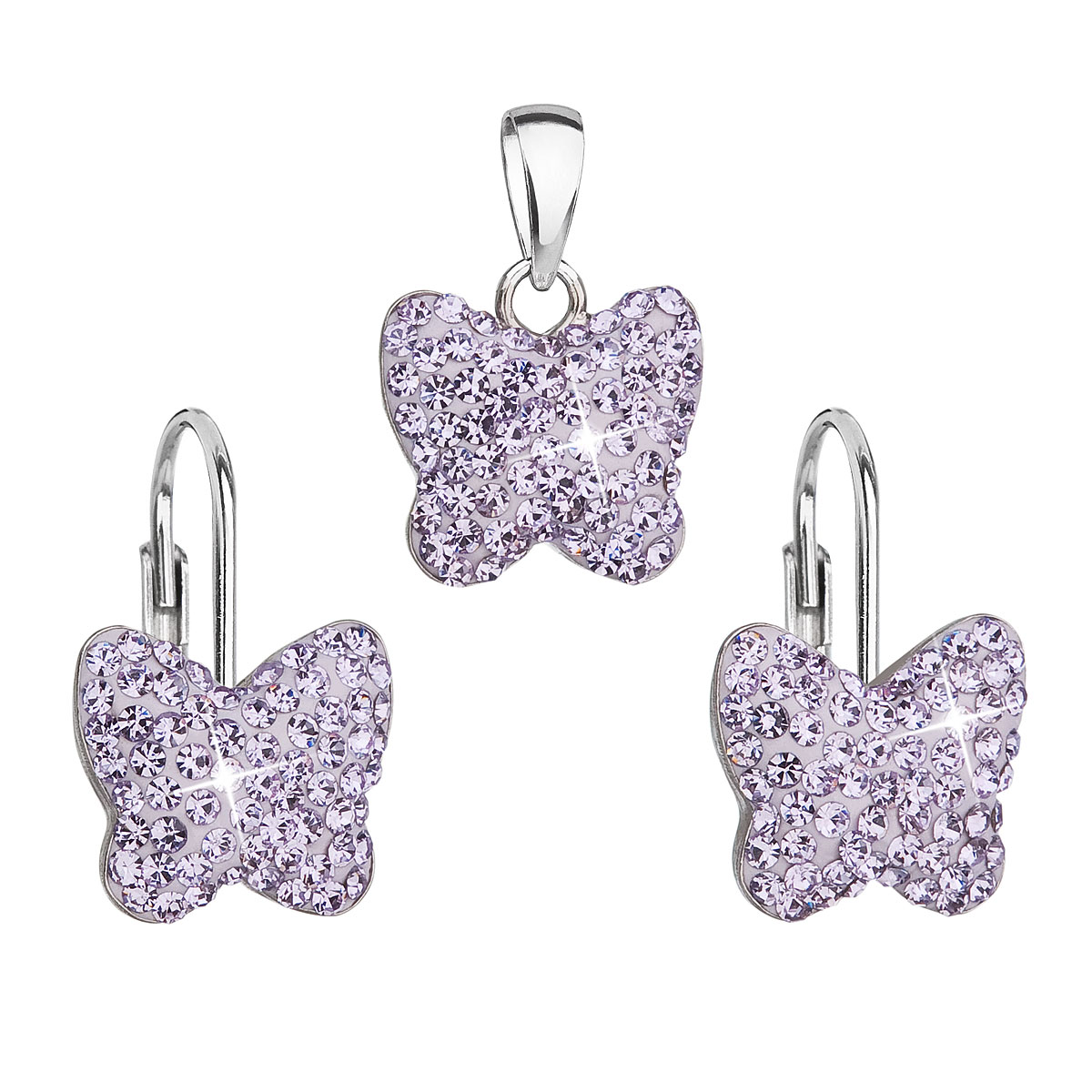 Evolution Group Sada šperků s krystaly Swarovski náušnice a přívěsek fialový motýl 39144.3