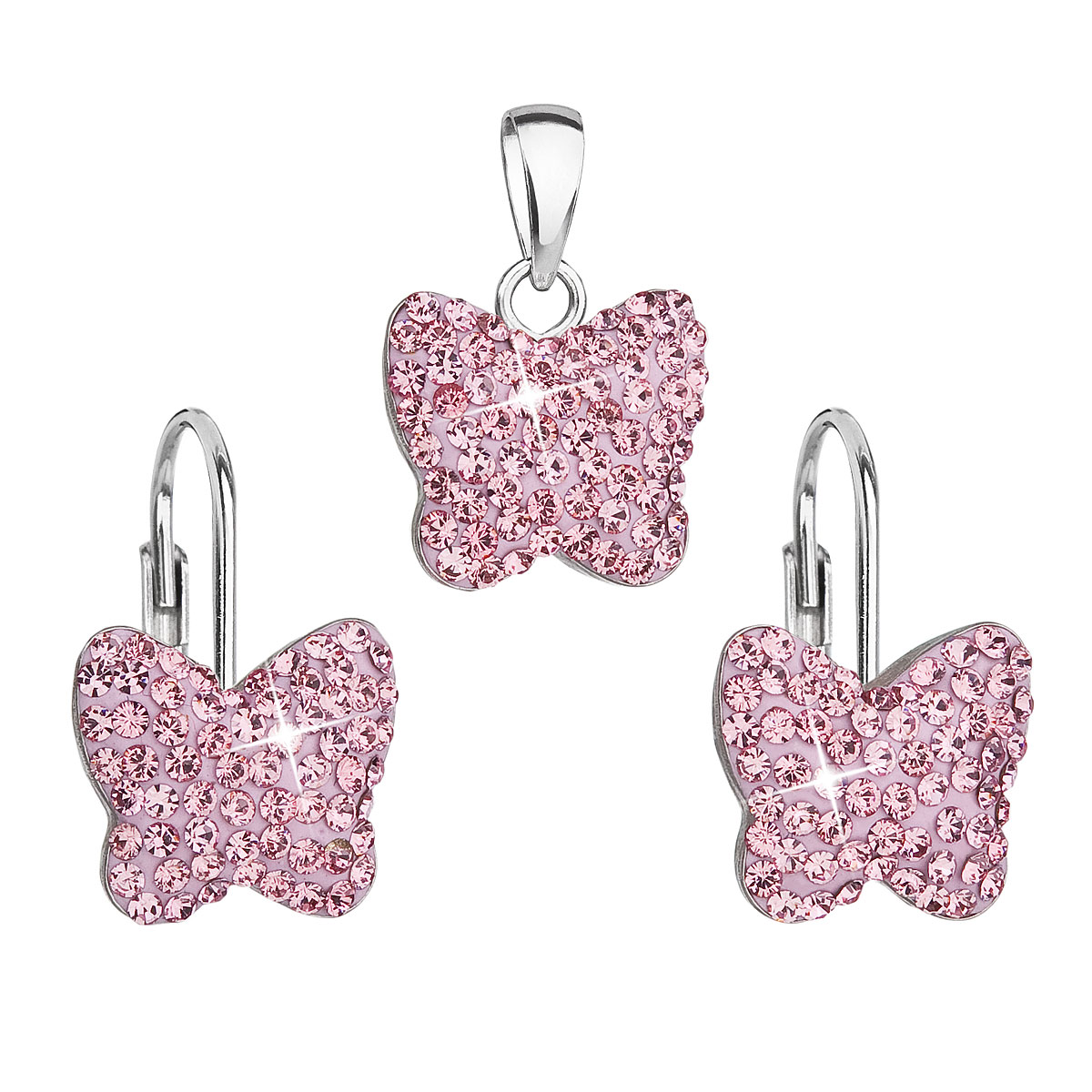 Evolution Group Sada šperků s krystaly Swarovski náušnice a přívěsek růžový motýl 39144.3