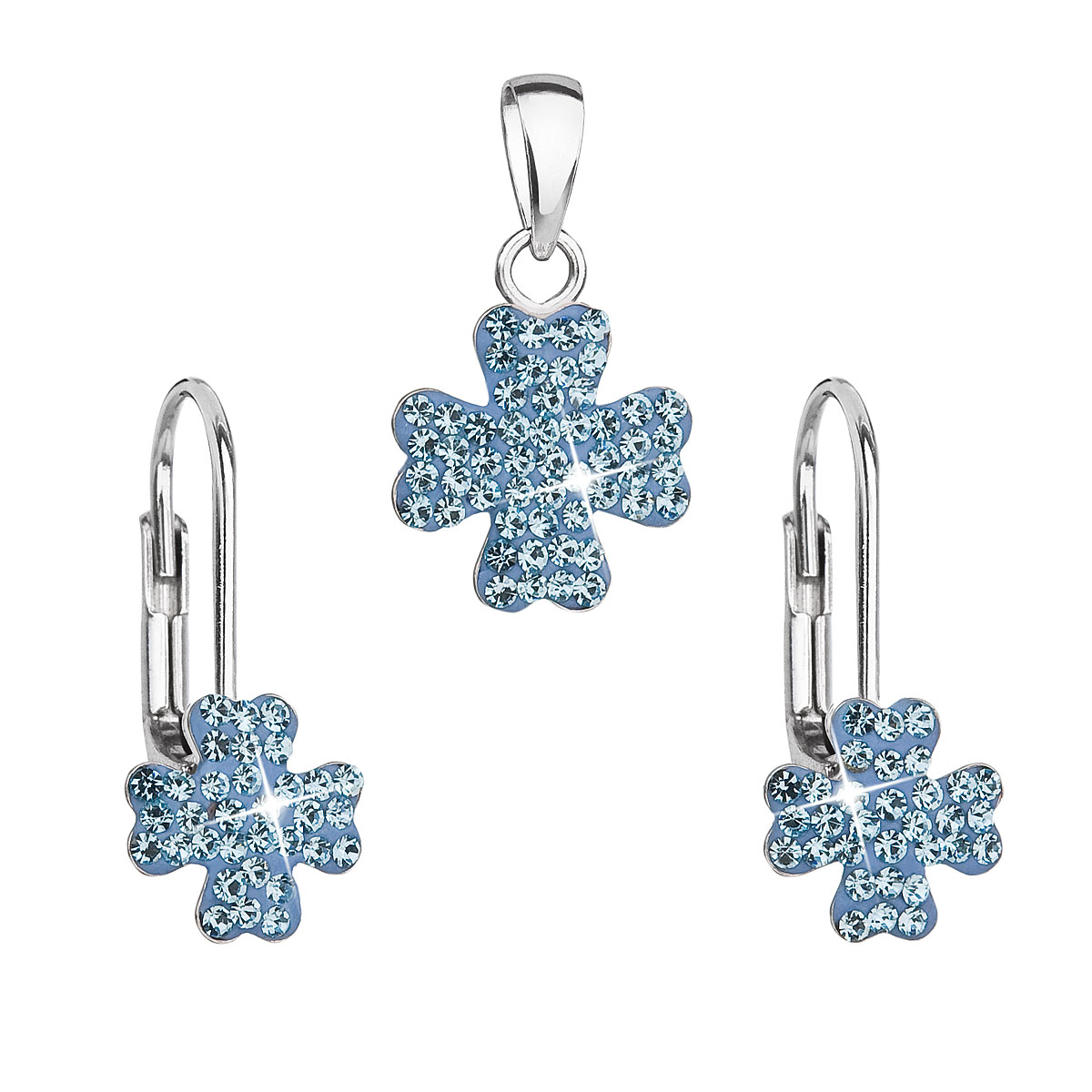 Evolution Group Sada šperků s krystaly Swarovski náušnice a přívěsek modrý čtyřlístek 39146.3