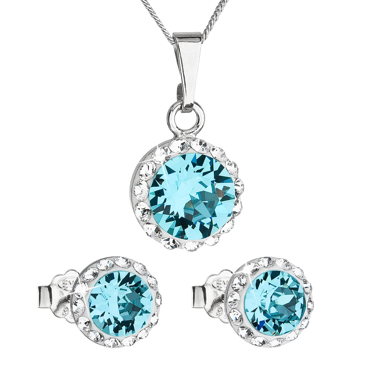 Evolution Group Sada šperků s krystaly Swarovski náušnice, řetízek a přívěsek modré kulaté 39152.3
