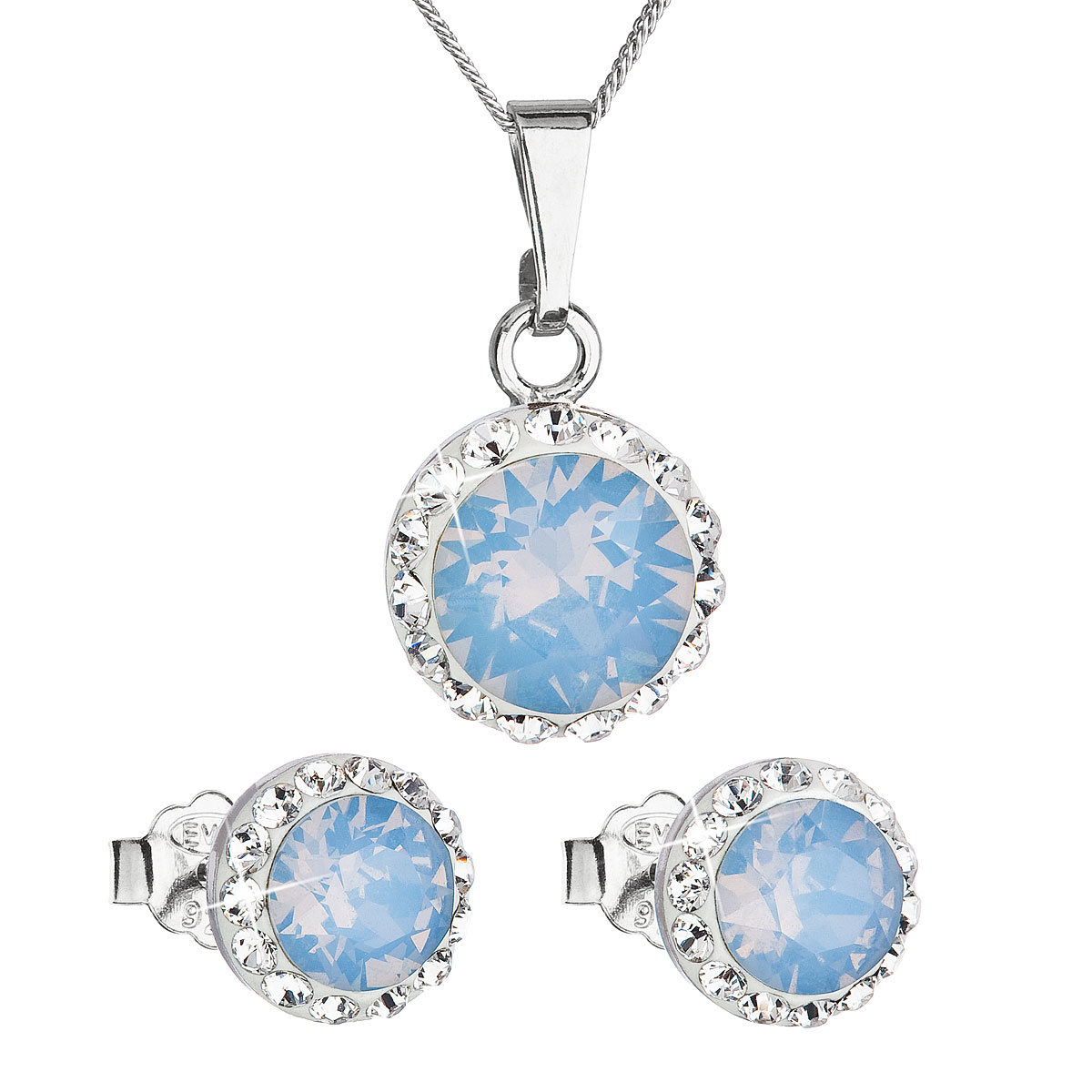 Evolution Group Sada šperků s krystaly Swarovski náušnice a přívěšek modré opálové kulaté 39152.7