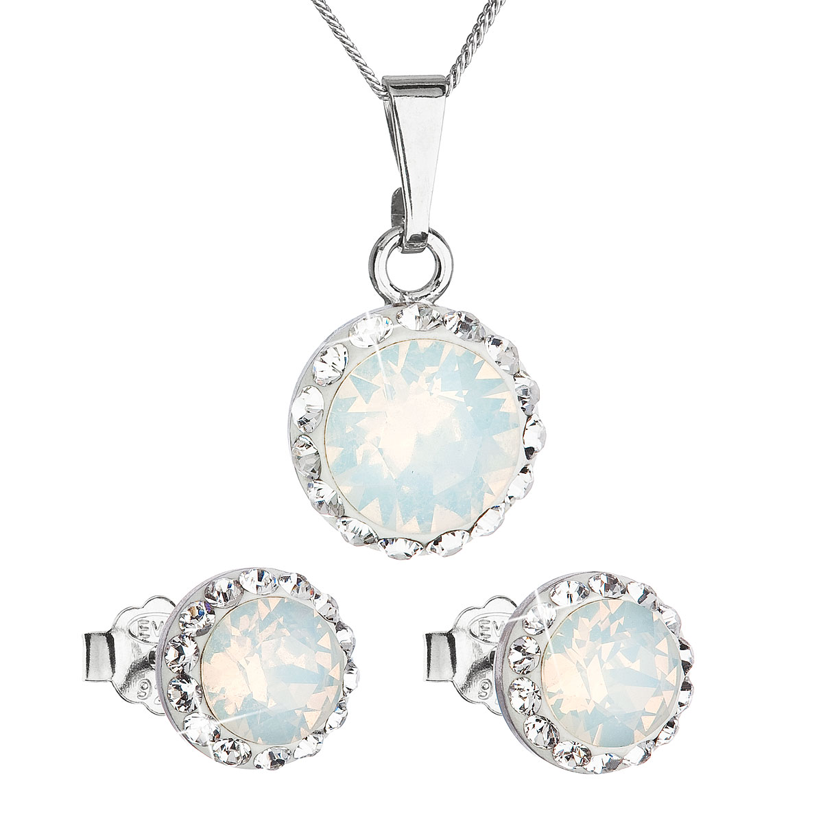Evolution Group Sada šperků s krystaly Swarovski náušnice a přívěšek bílé opálové kulaté 39152.7