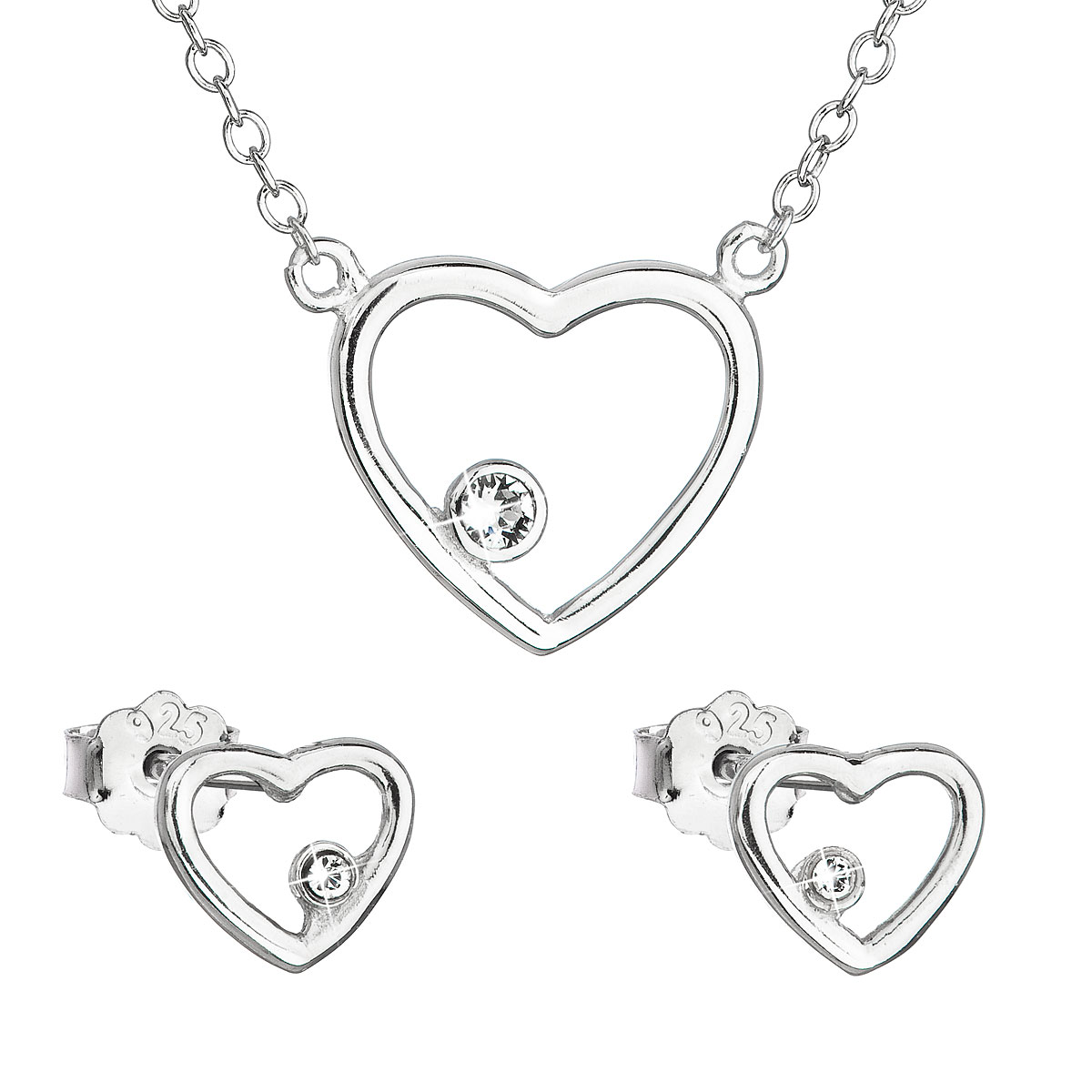 Evolution Group Sada šperků s krystaly Swarovski náušnice a náhrdelník bílé srdce 39163.1