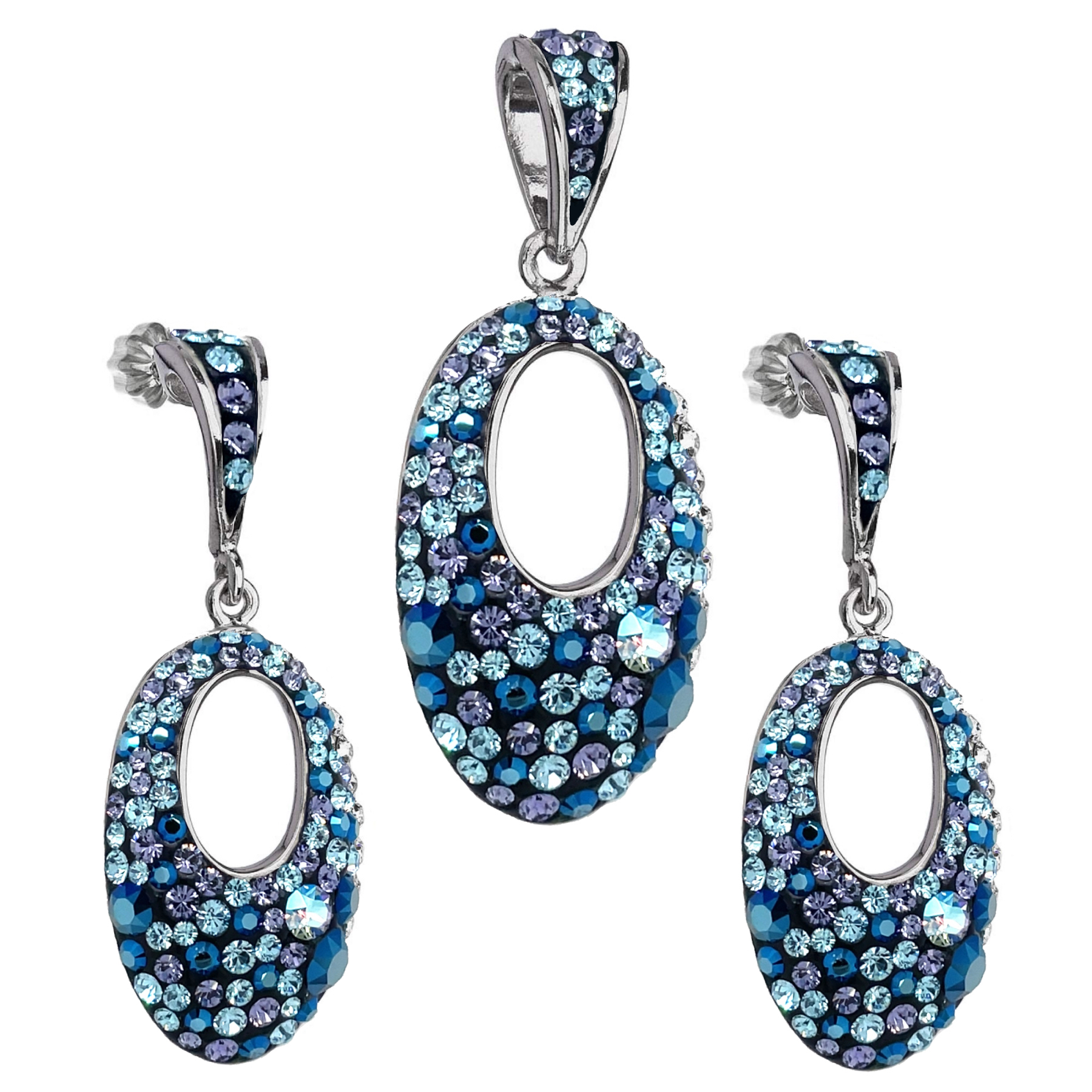 Evolution Group Sada šperků s krystaly Swarovski náušnice a přívěsek modrý ovál 39075.3 blue style