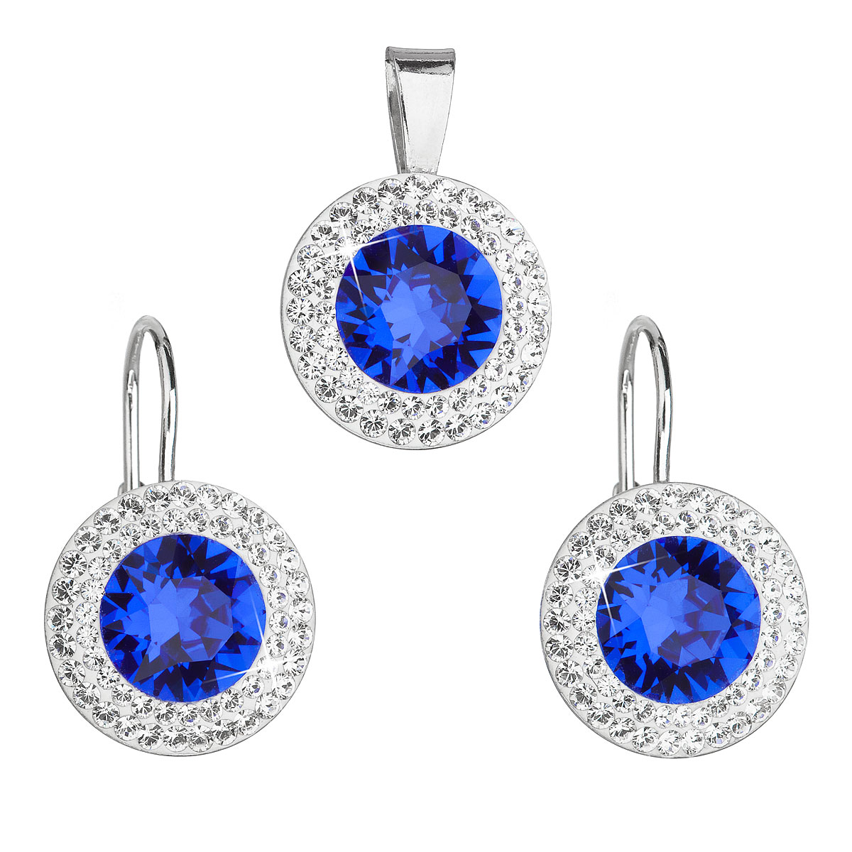Evolution Group Sada šperků s krystaly Swarovski náušnice a přívěsek modré kulaté 39107.3 majestic blue
