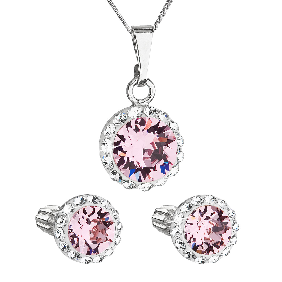 Evolution Group Sada šperků s krystaly Swarovski náušnice, řetízek a přívěsek růžové kulaté 39352.3 light rose