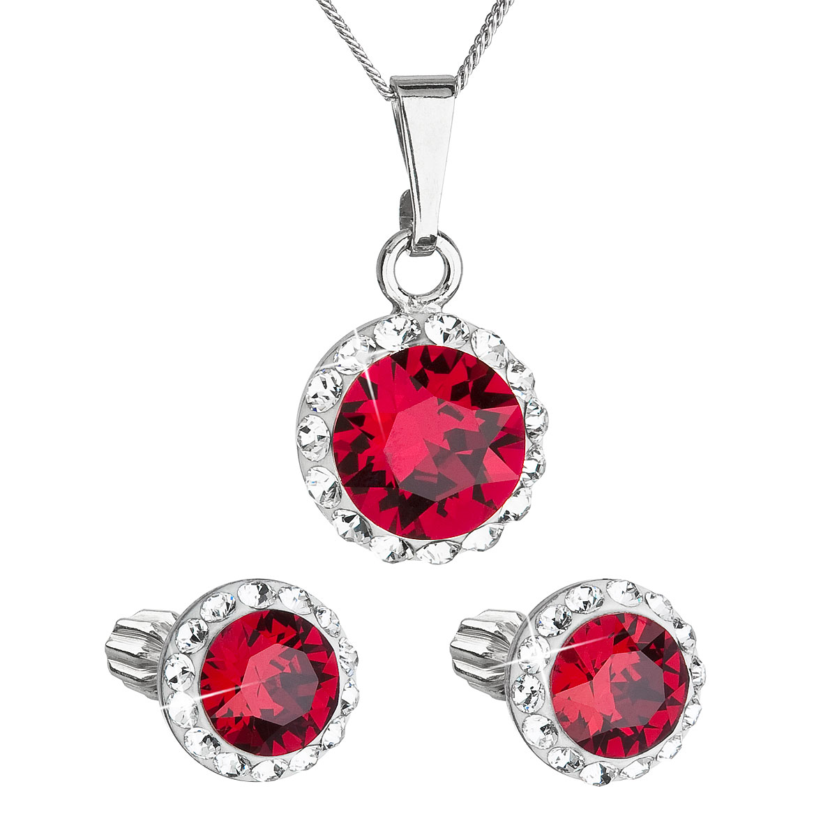 Evolution Group Sada šperků s krystaly Swarovski náušnice, řetízek a přívěsek červené kulaté 39352.3