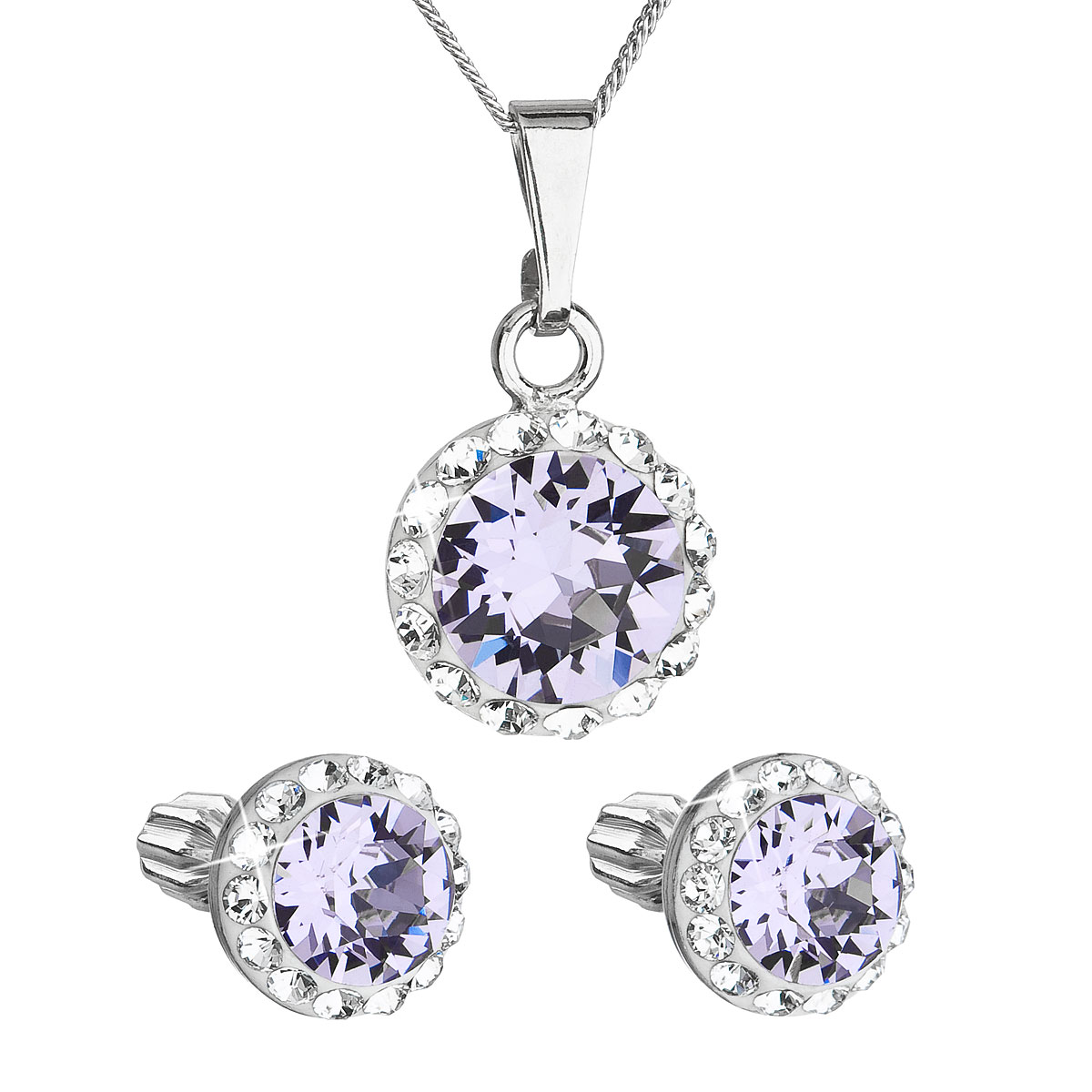 Evolution Group Sada šperků s krystaly Swarovski náušnice, řetízek a přívěsek fialové kulaté 39352.3 violet