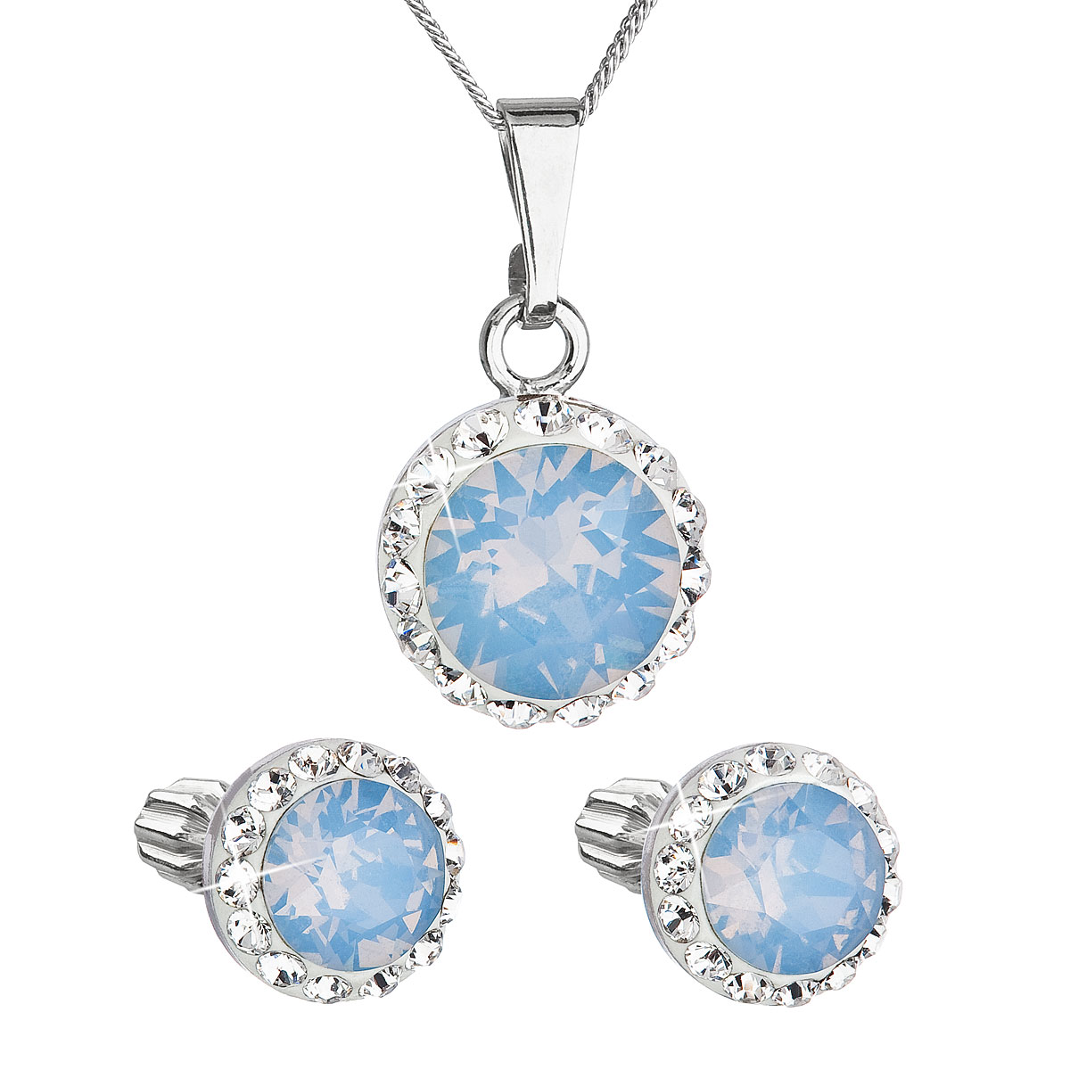 Evolution Group Sada šperků s krystaly Swarovski náušnice, řetízek a přívěšek modré opálové kulaté 39352.7