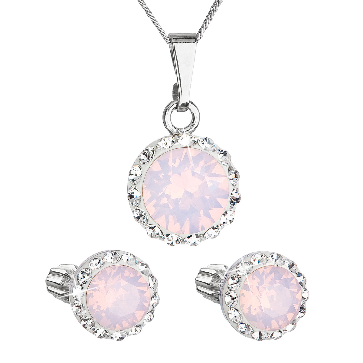 Evolution Group Sada šperků s krystaly Swarovski náušnice, řetízek a přívěšek růžové opálové kulaté 39352.7