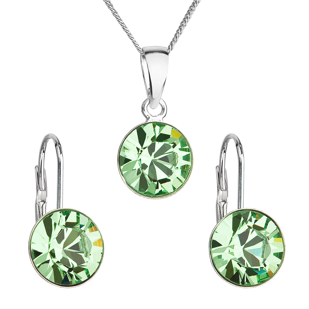 Evolution Group Sada šperků s krystaly Swarovski náušnice, řetízek a přívěsek zelené kulaté 39140.3 peridot
