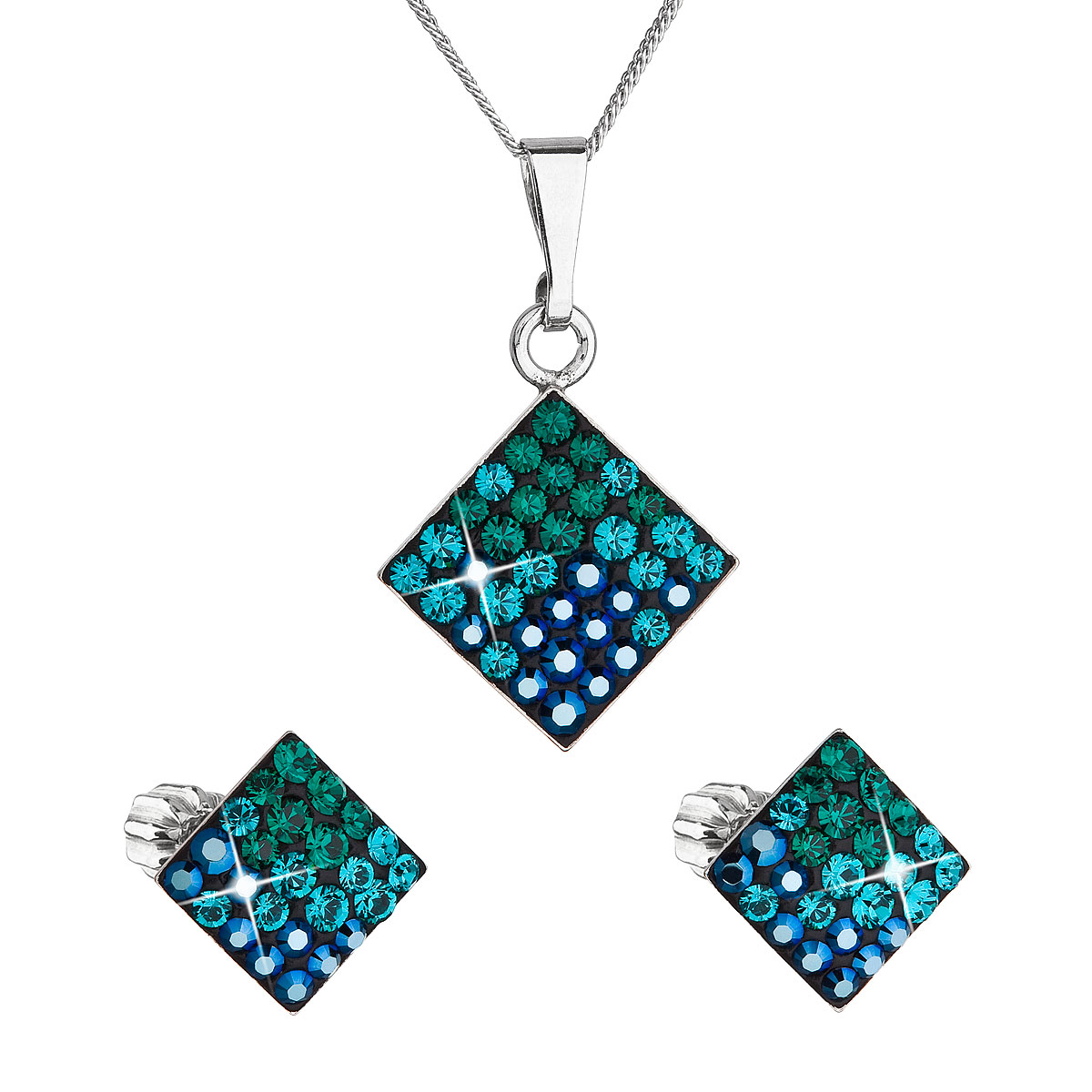 Evolution Group Sada šperků s krystaly Swarovski náušnice, řetízek a přívěsek zelený kosočtverec 39126.3 magic green