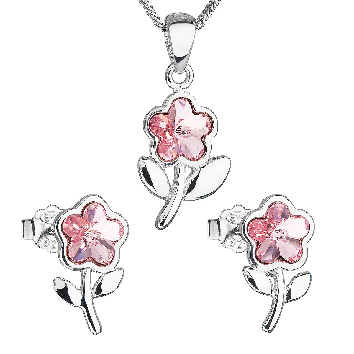 Evolution Group Sada šperků s krystaly Swarovski náušnice,řetízek a přívěsek růžová kytička 39172.3 light rose