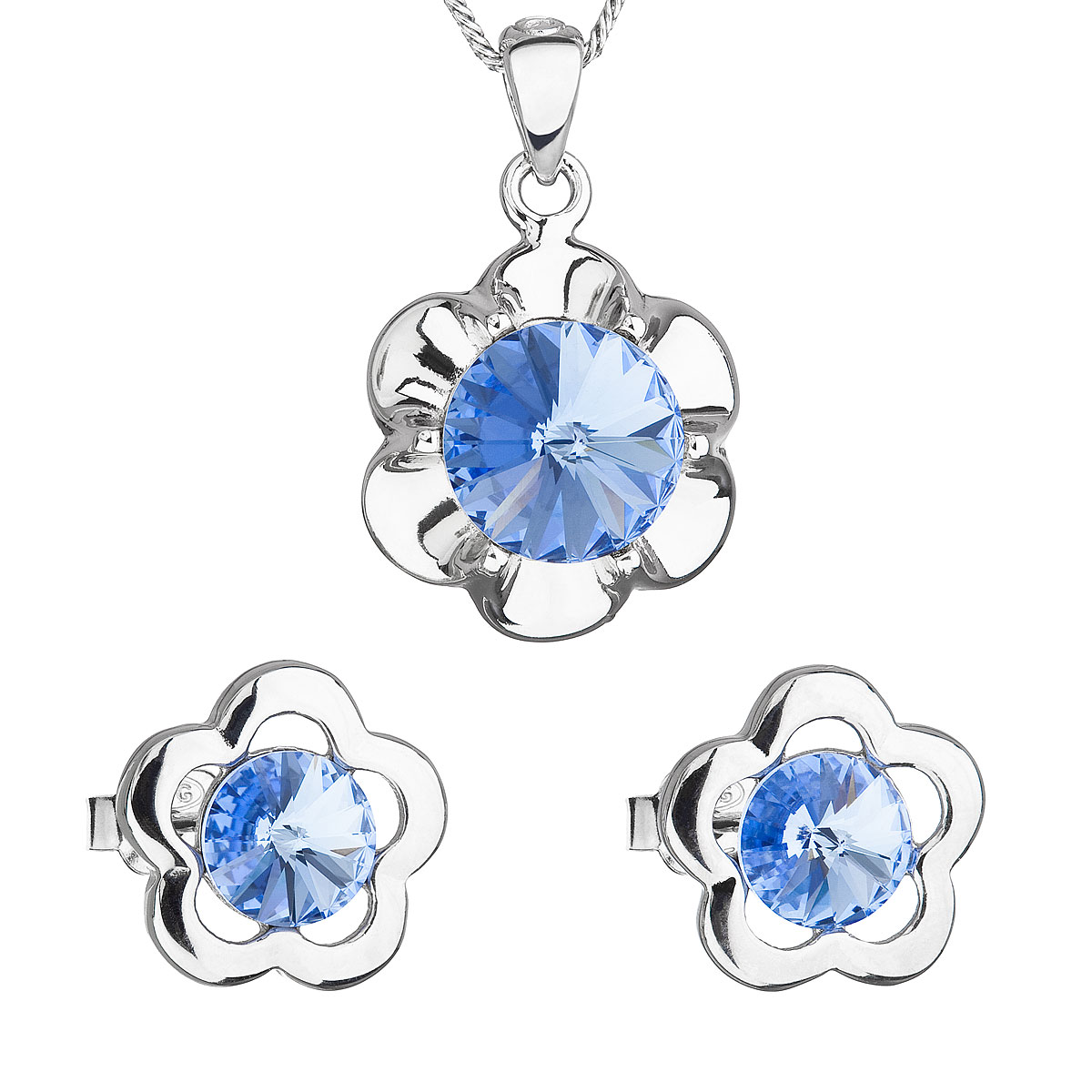 Evolution Group Sada šperků s krystaly Swarovski náušnice,řetízek a přívěsek modrá kytička 39173.3