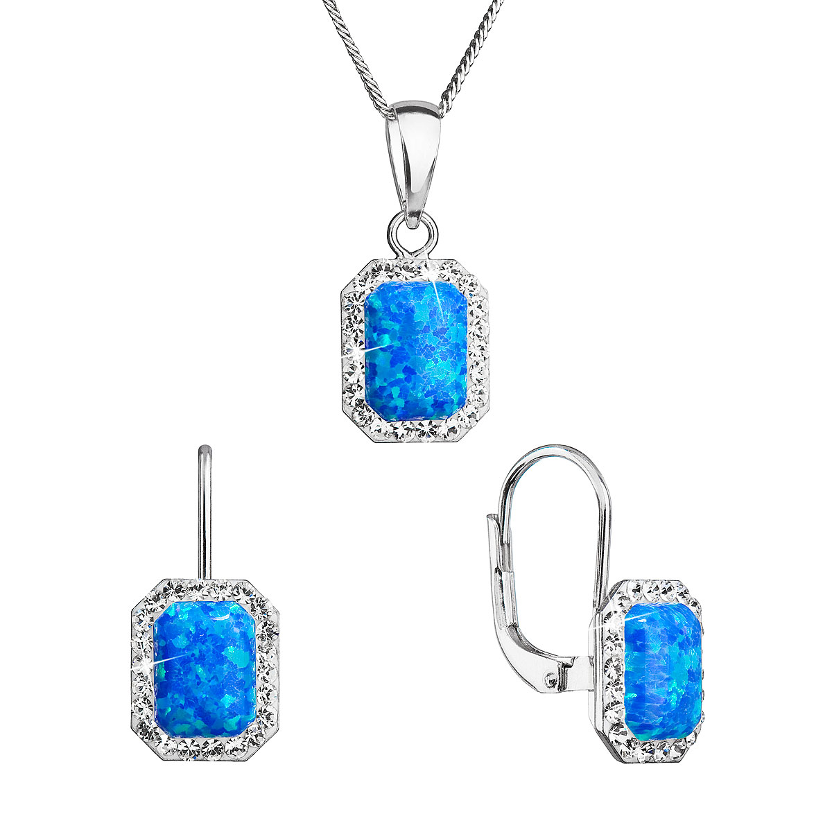Evolution Group Sada šperků se syntetickým opálem a krystaly Preciosa náušnice a přívěšek modré 39175.1