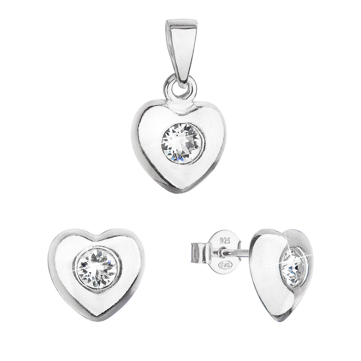 Evolution Group Sada šperků s krystaly Swarovski náušnice a přívěsek bílé srdce 39176.1