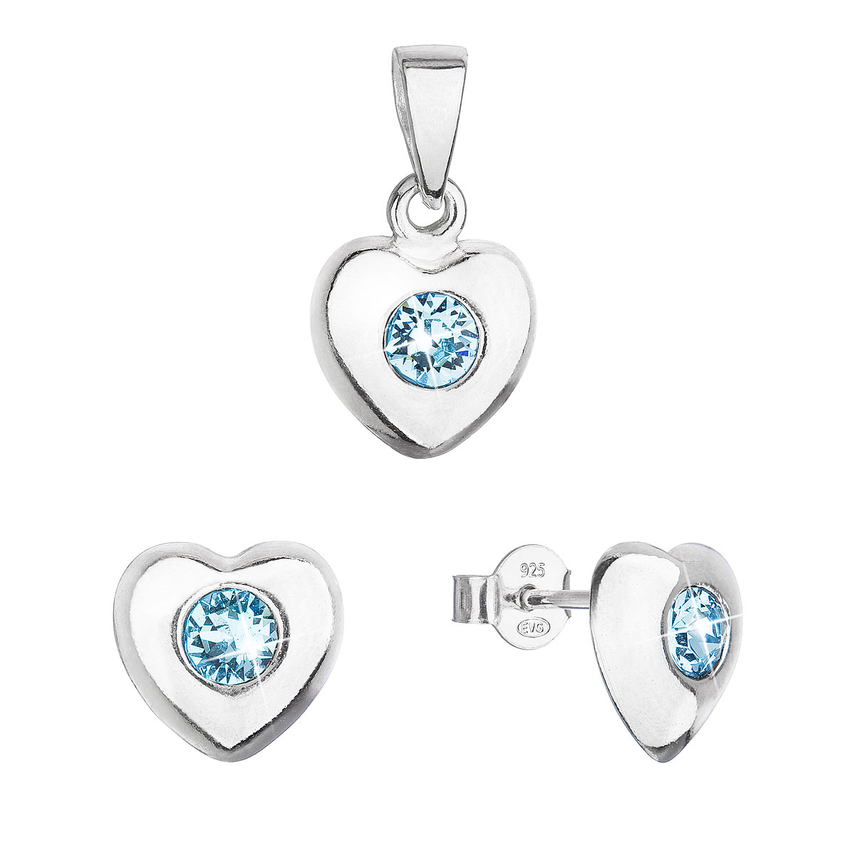 Evolution Group Sada šperků s krystaly Swarovski náušnice a přívěsek modré srdce 39176.3
