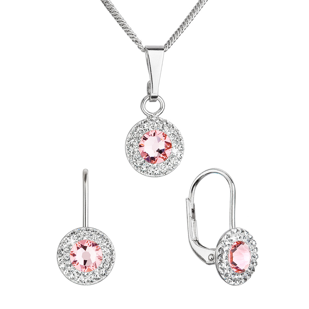 Evolution Group Sada šperků s krystaly Swarovski náušnice a přívěsek růžové kulaté 39109.3 lt. rose
