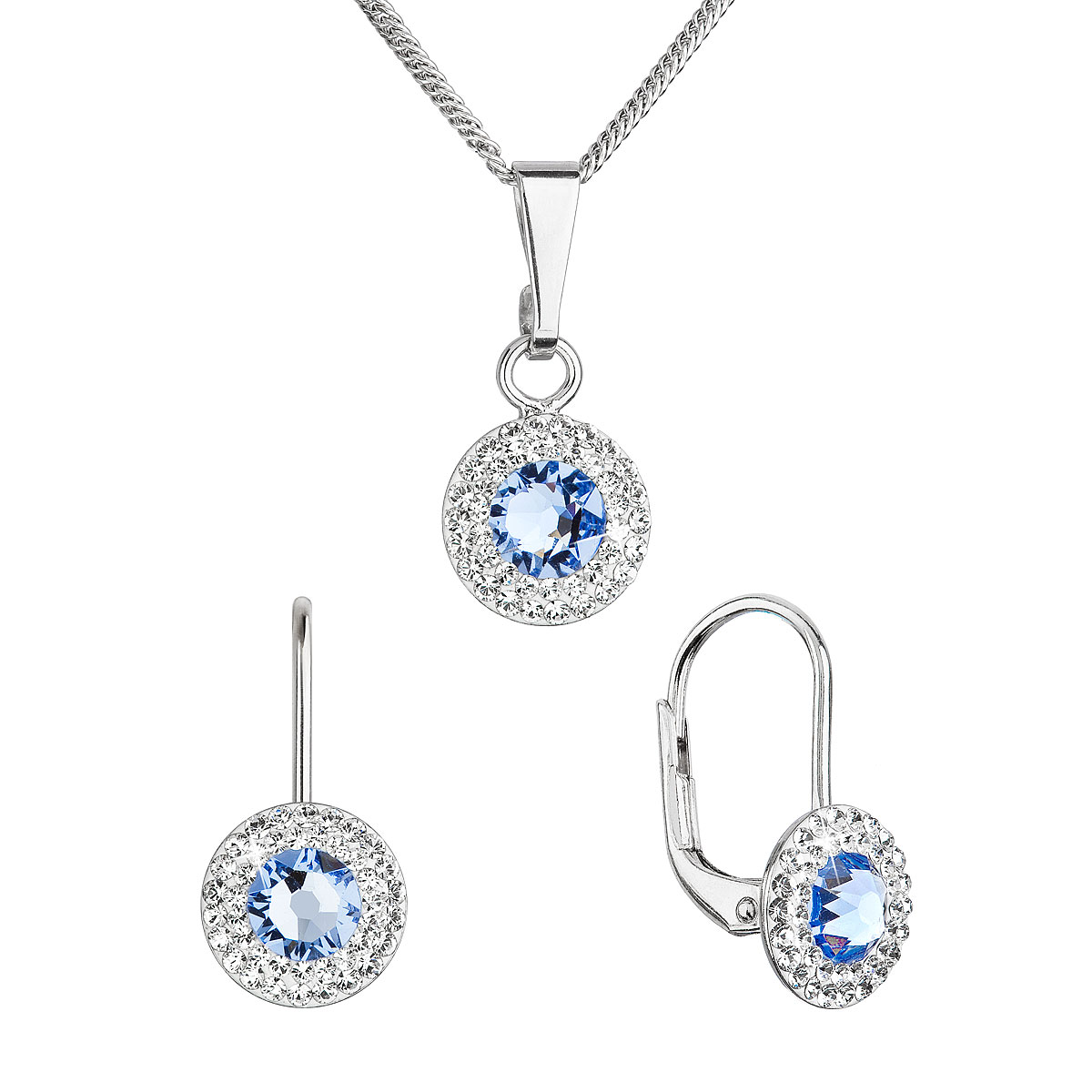 Evolution Group Sada šperků s krystaly Swarovski náušnice a přívěsek modré kulaté 39109.3 lt. sapphire