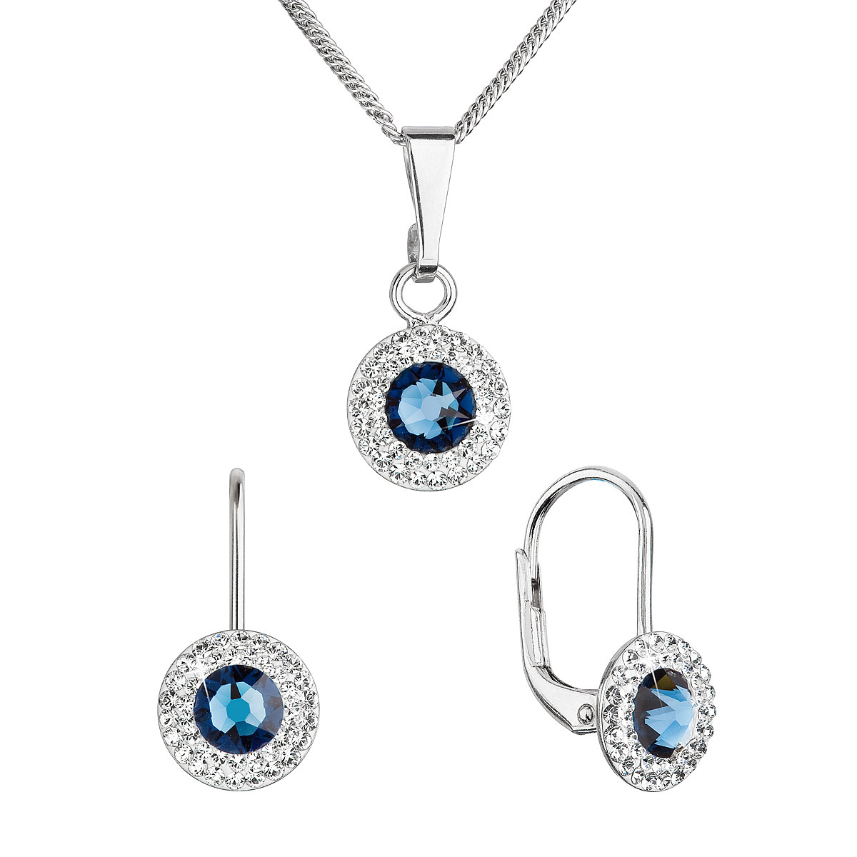 Evolution Group Sada šperků s krystaly Swarovski náušnice a přívěsek tmavě modré kulaté 39109.3 montana