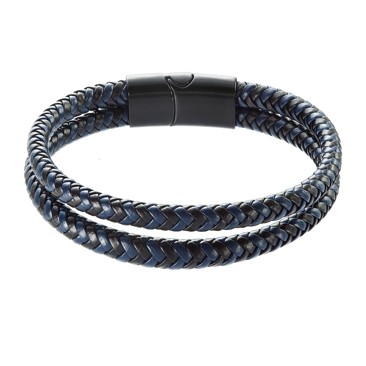 Evolution Group Náramek pánský s koženkovými pásky a sponou na magnet 43035.3 černý/modrý
