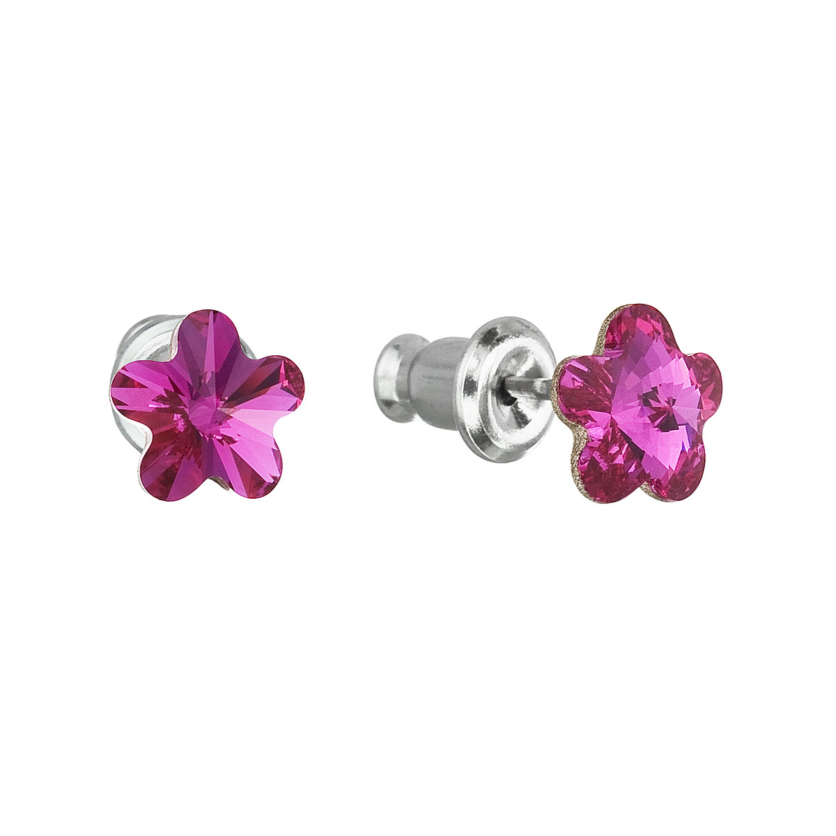 Evolution Group Náušnice bižuterie se Swarovski krystaly růžová kytička 51051.3 fuchsia