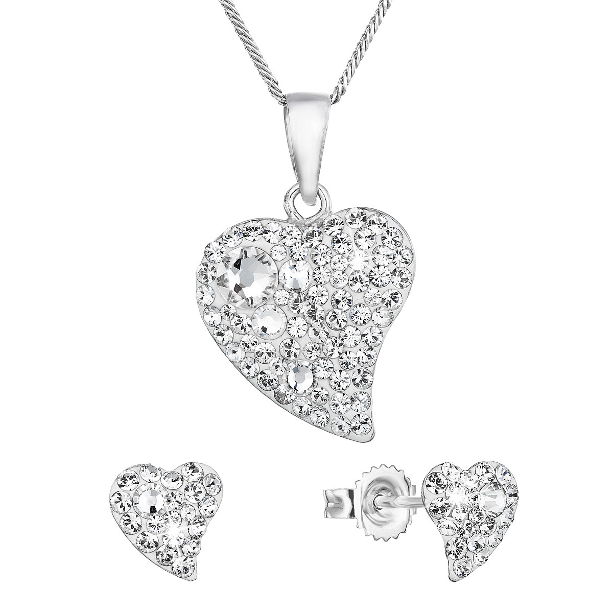 Evolution Group Sada šperků s krystaly Swarovski náušnice a přívěsek bílé srdce 79035.1