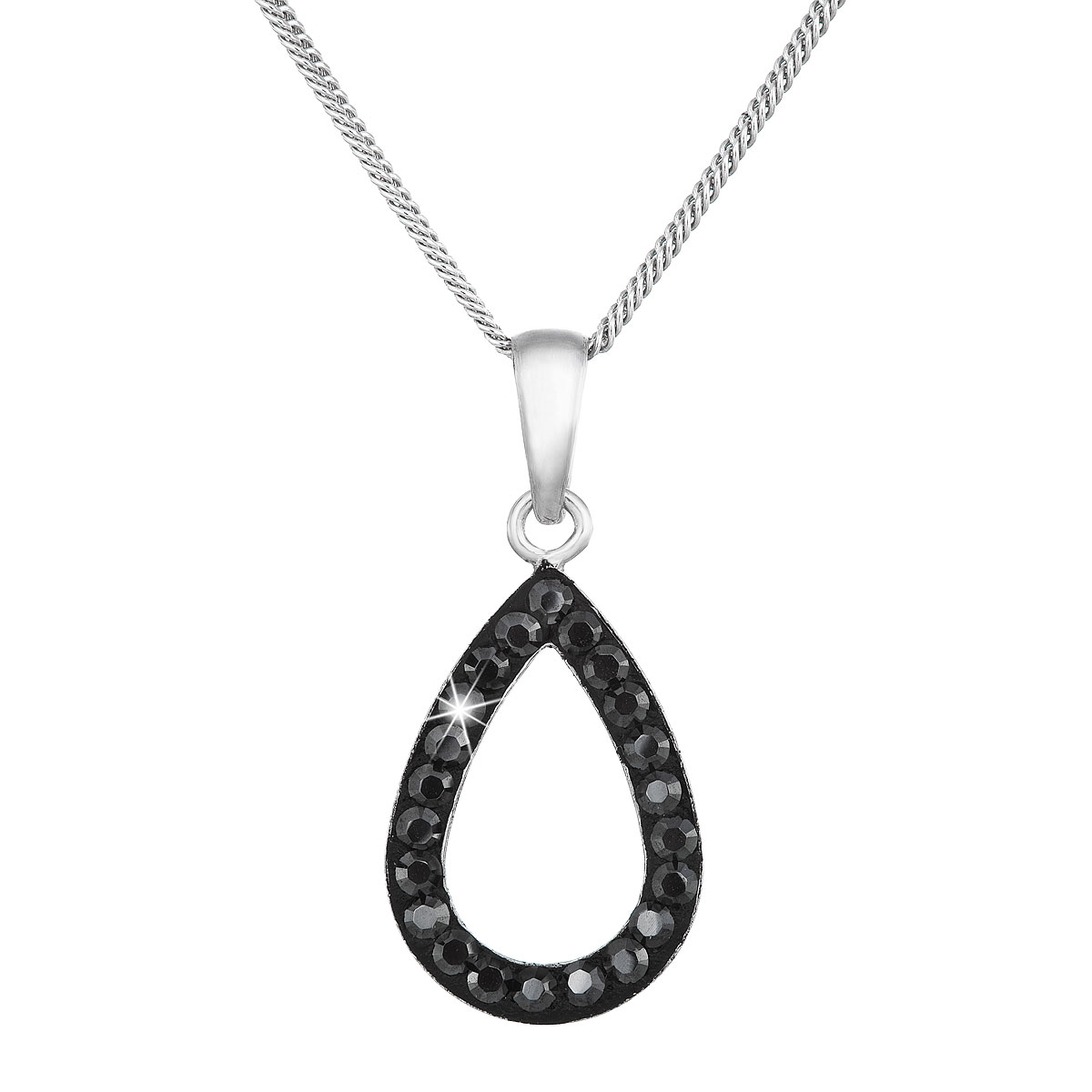 Evolution Group Stříbrný náhrdelník s krystaly Swarovski černá slza 72059.5