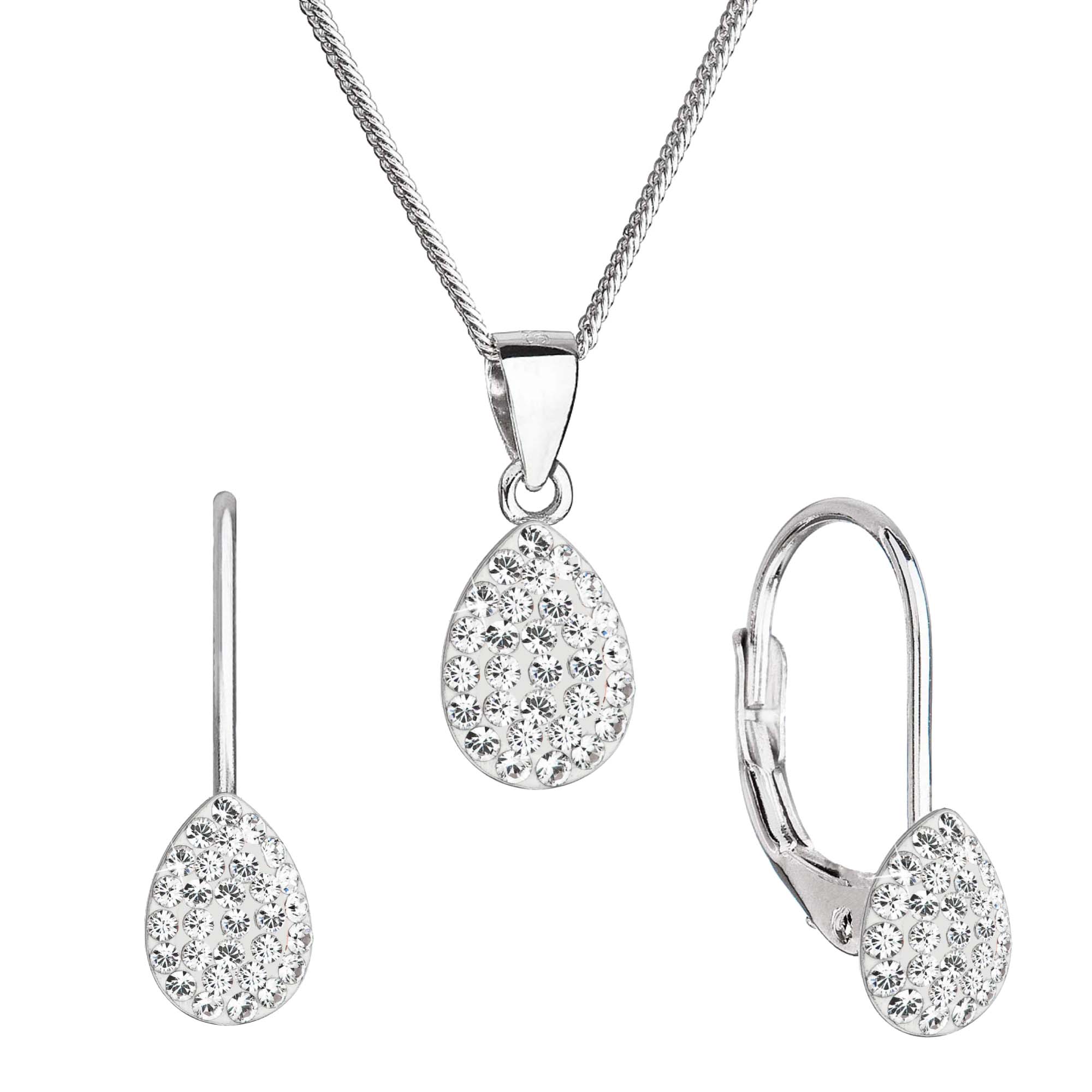 Evolution Group Sada šperků s krystaly Swarovski náušnice, řetízek a přívěsek bílý 79045.1 crystal