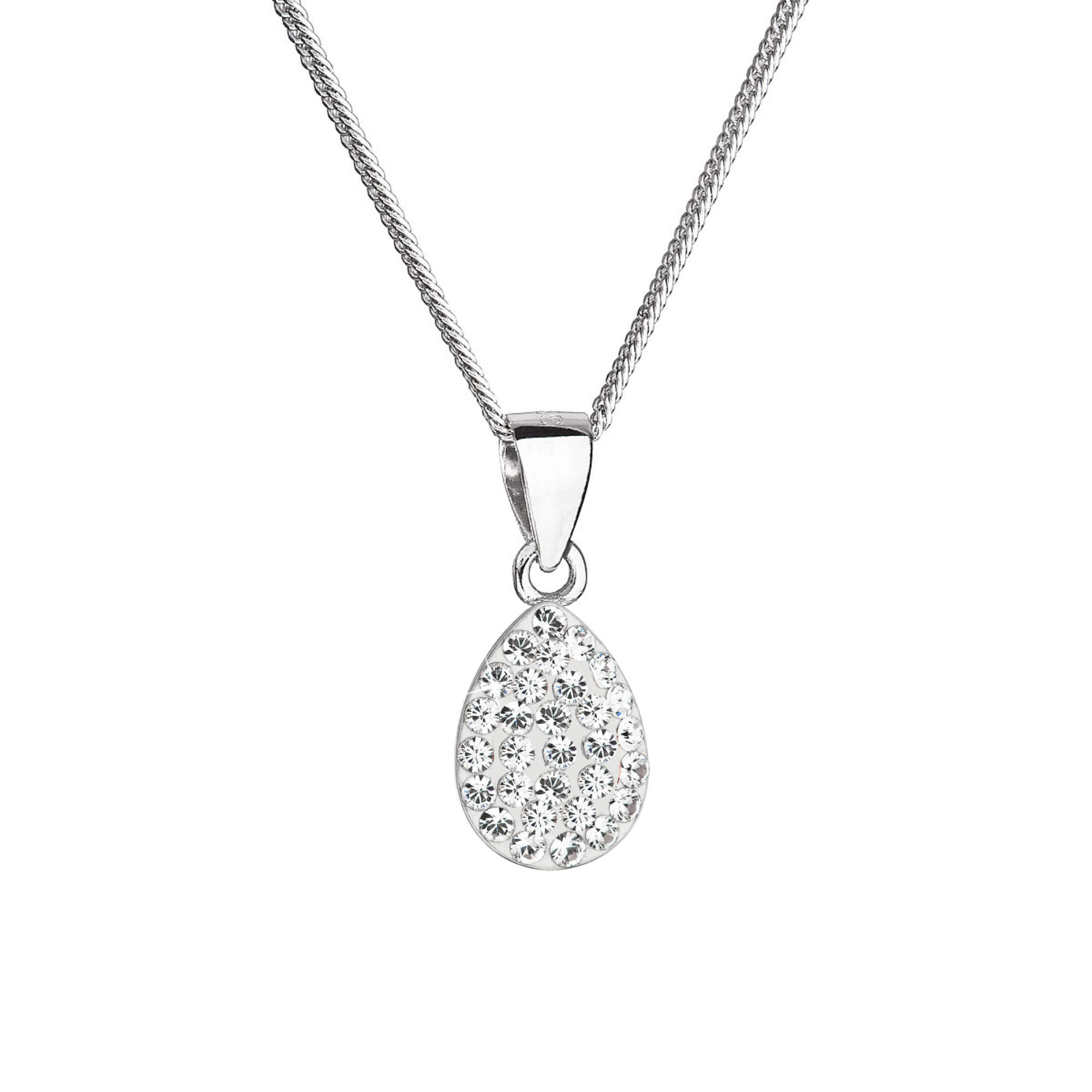 Evolution Group Stříbrný náhrdelník s krystaly Swarovski bílá slza 72069.1 crystal