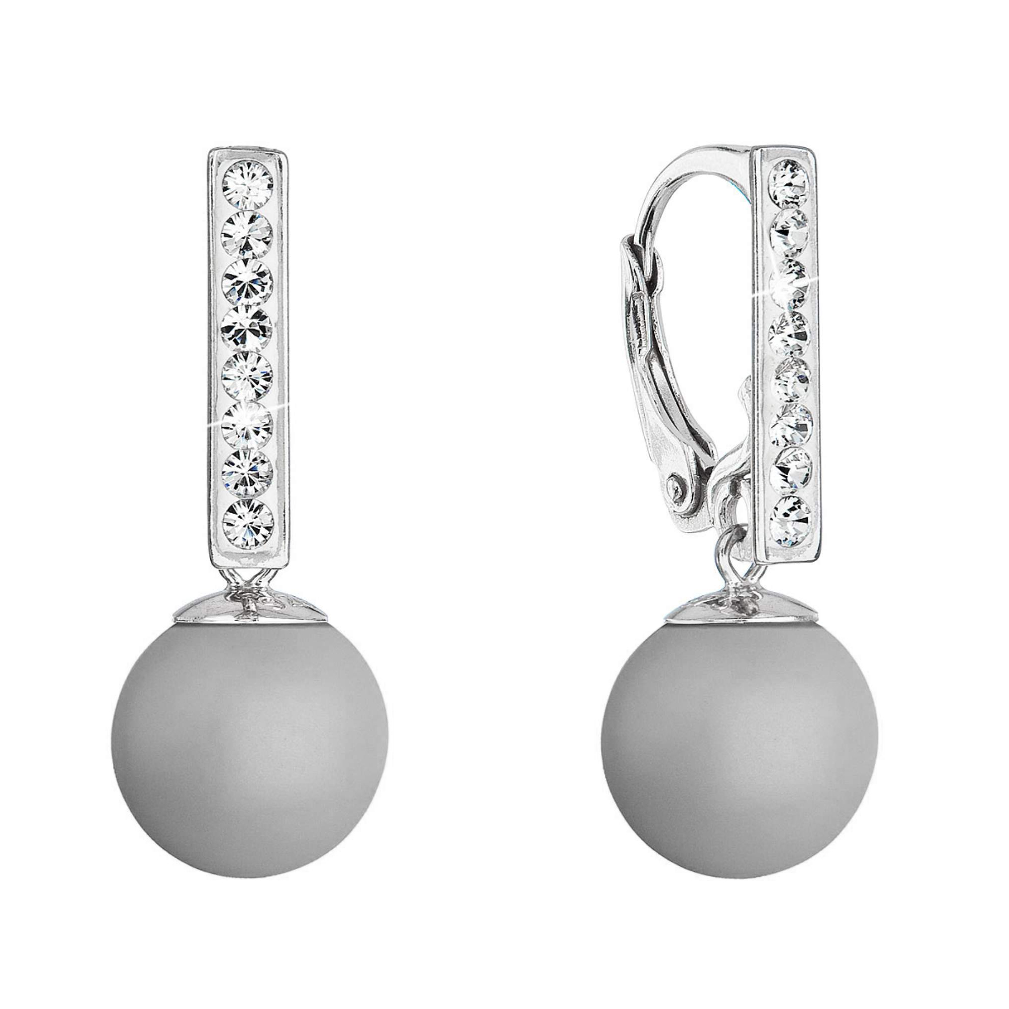 Evolution Group Stříbrné náušnice visací s perlou a krystaly Swarovski šedé kulaté 71174.3 pastel grey