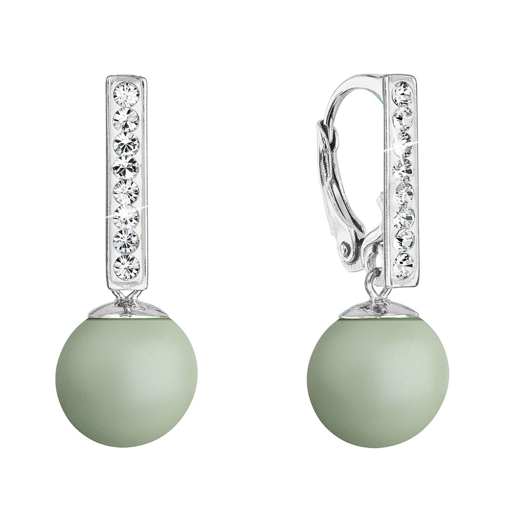 Evolution Group Stříbrné náušnice visací s perlou a krystaly Swarovski zelené kulaté 71174.3 pastel green