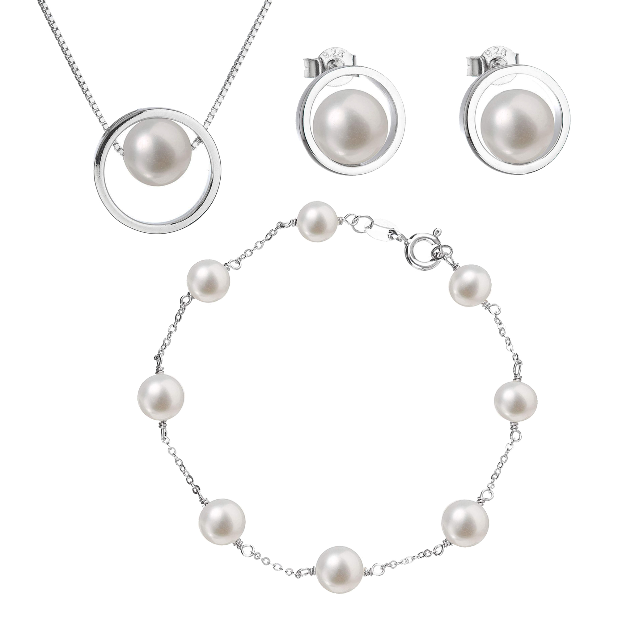 Evolution Group Sada stříbrných šperků s bílou říční perlou AG SADA 1