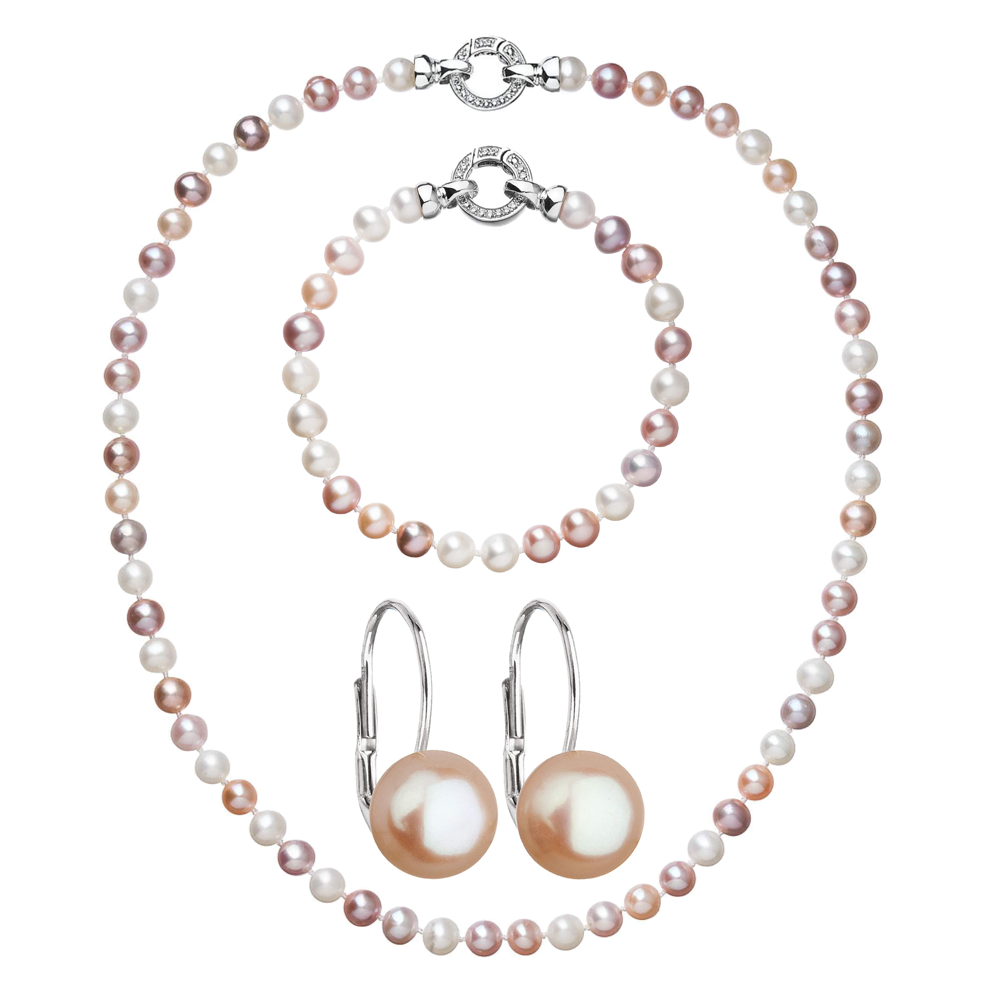 Evolution Group Sada stříbrných šperků z barevných říčních perel AG SADA 2