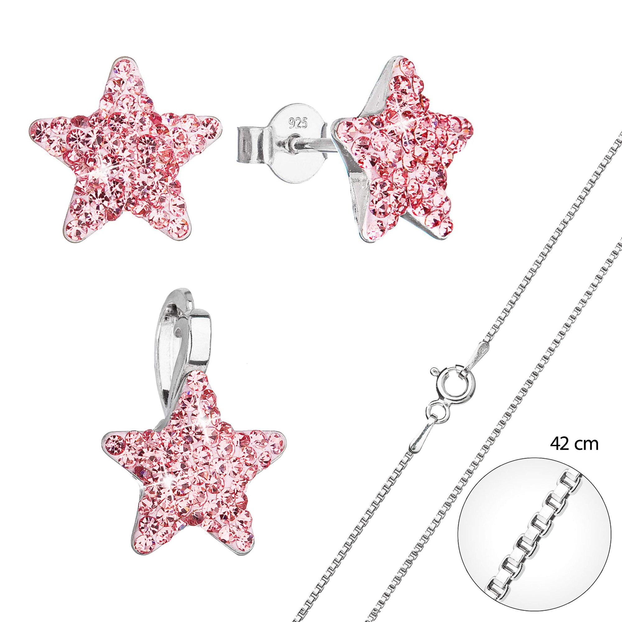 Evolution Group Sada stříbrných šperků náušnice a náhrdelník růžové hvězdičky AG SADA 5
