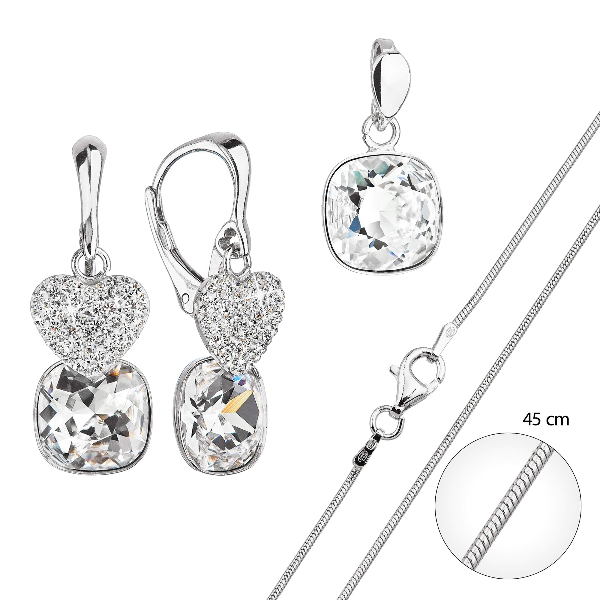 Evolution Group Sada stříbrných šperků náušnice se srdíčky a náhrdelník bílá AG SADA 6