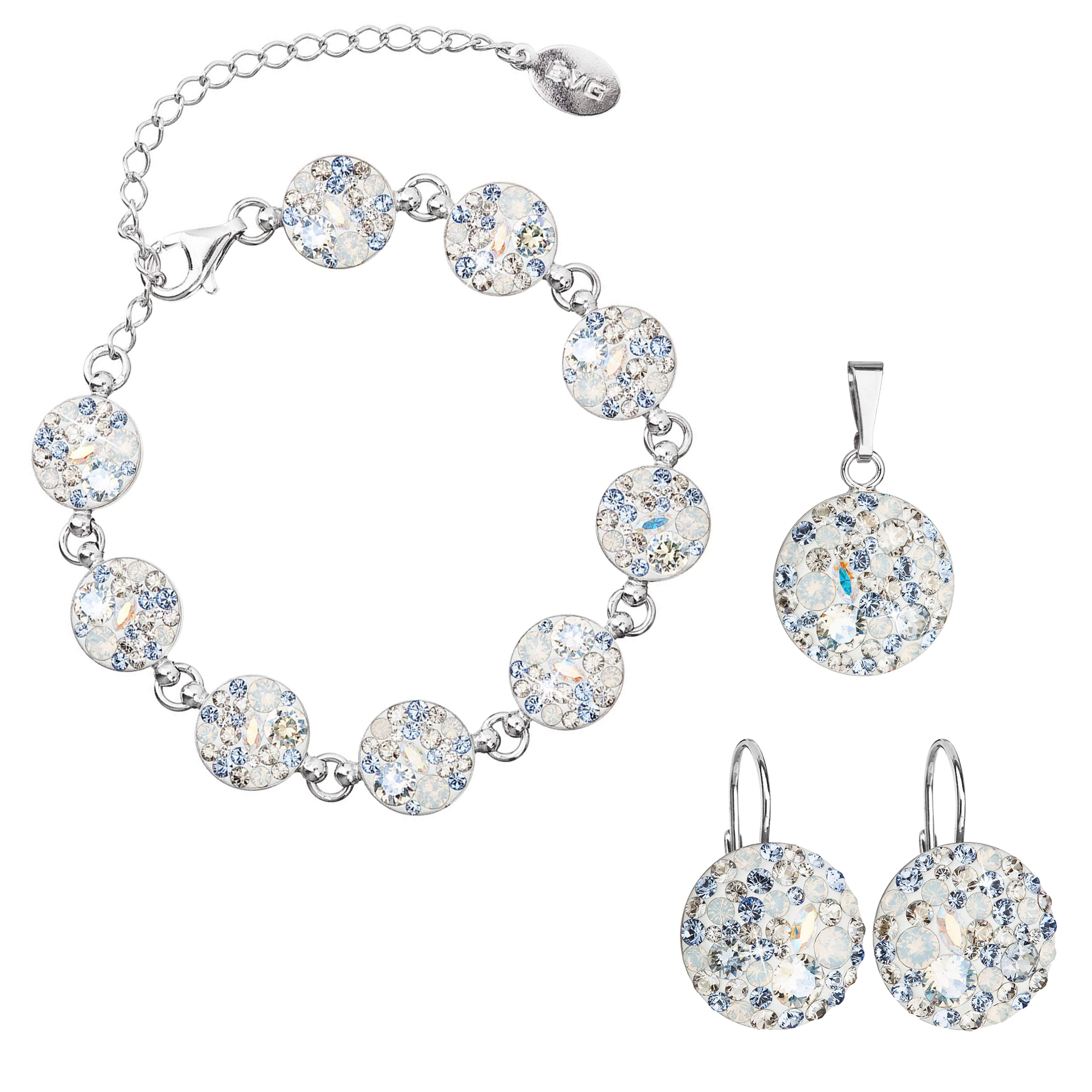 Evolution Group Sada stříbrných šperků náušnice přívěsek a náramek kulatá modrá AG SADA 10 lt. sapphire