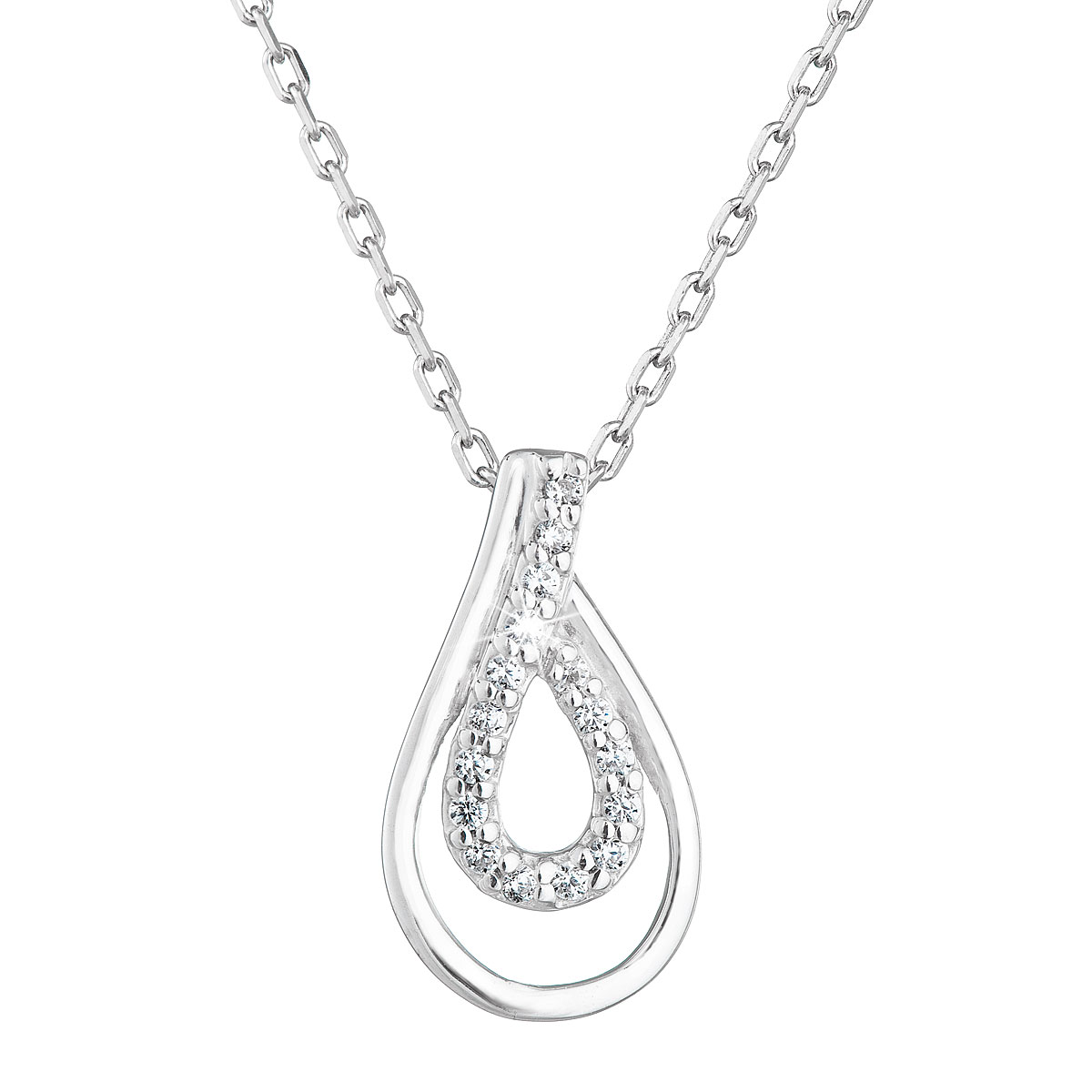 Evolution Group Stříbrný náhrdelník se zirkony slza bílý 882002.1