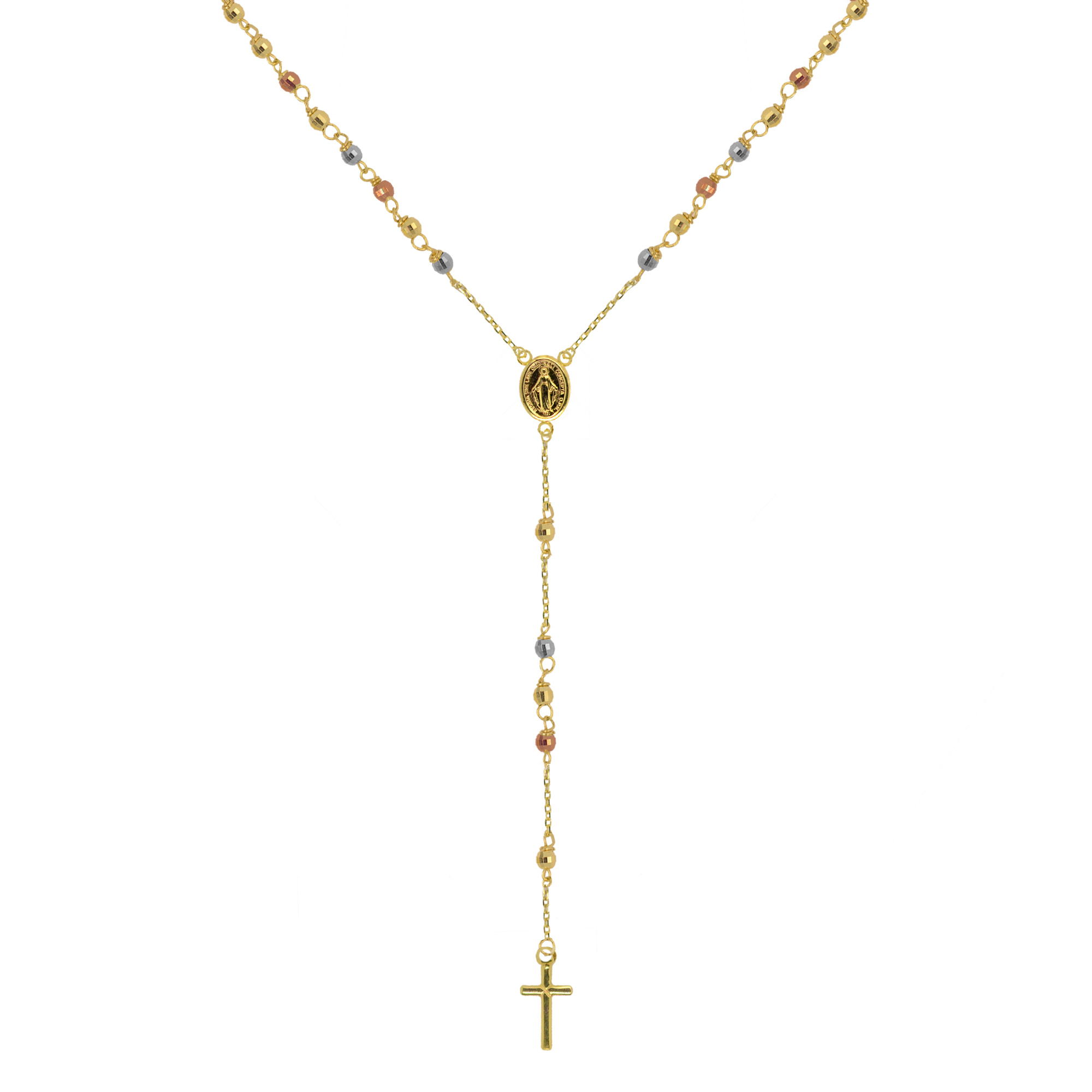 Evolution Group Zlatý 14 karátový náhrdelník růženec s křížem a medailonkem s Pannou Marií RŽ07 multi