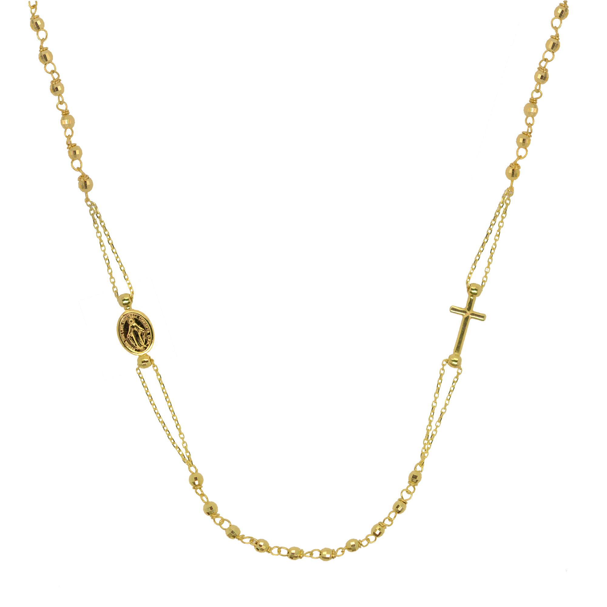 Evolution Group Zlatý 14 karátový náhrdelník růženec s křížem a medailonkem s Pannou Marií RŽ11 zlatý