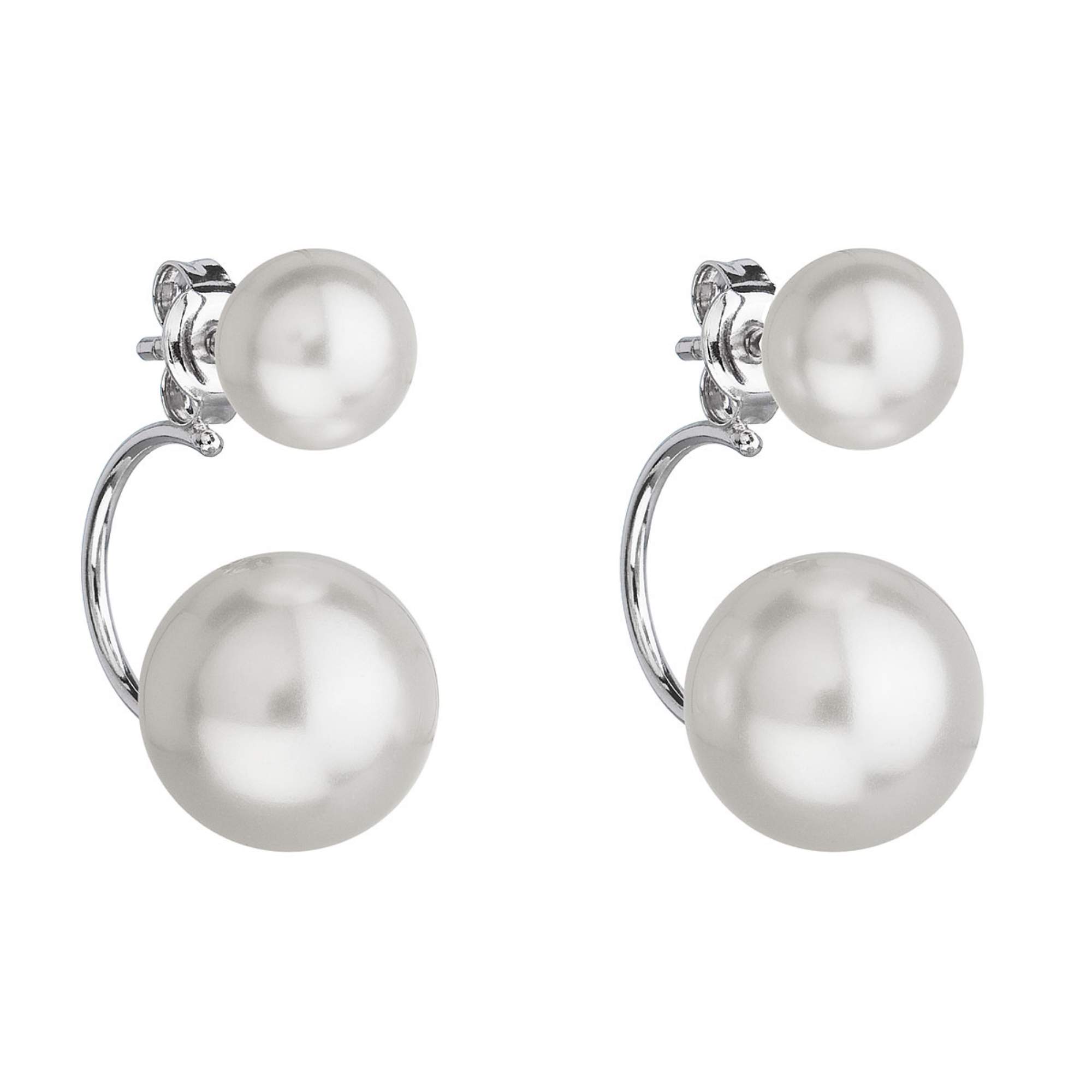 Evolution Group Stříbrné náušnice dvojité s perlou Preciosa bílé kulaté 31177.1