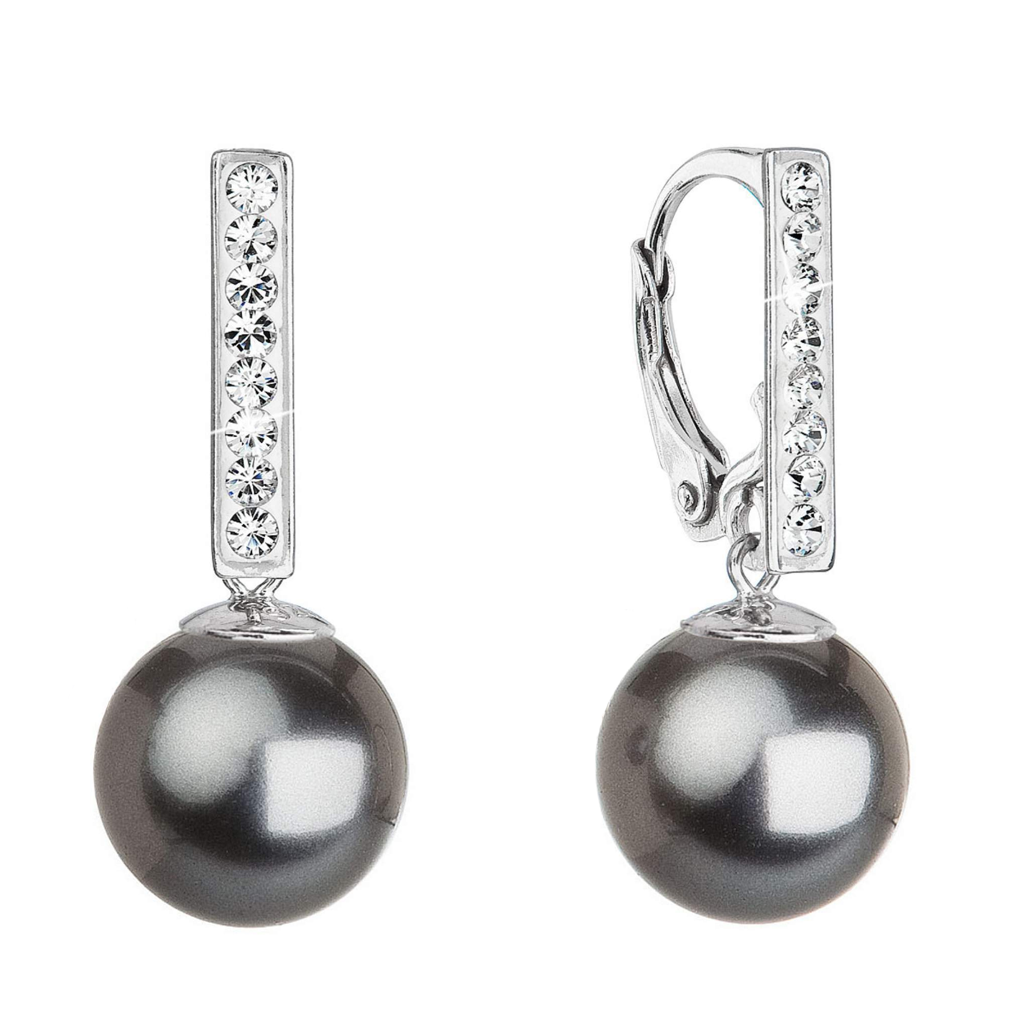 Evolution Group Stříbrné visací náušnice se Swarovski perlou a krystaly 71121.3 dark grey