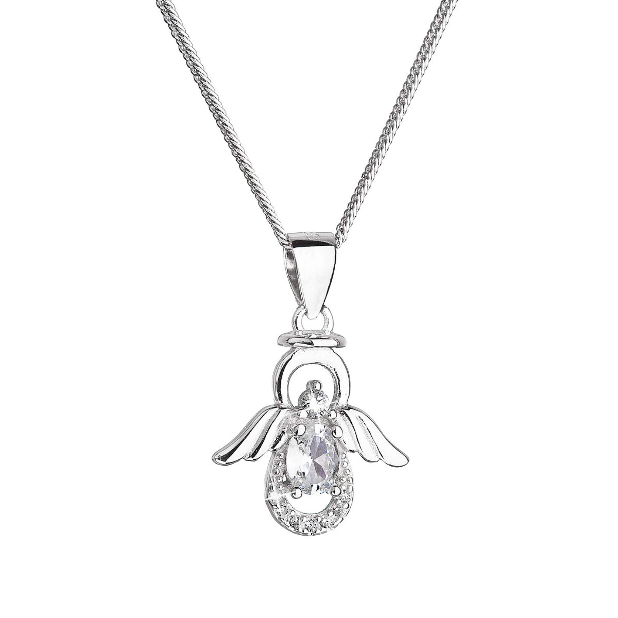 Evolution Group Stříbrný náhrdelník anděl s třpytivými zirkony 12043.1