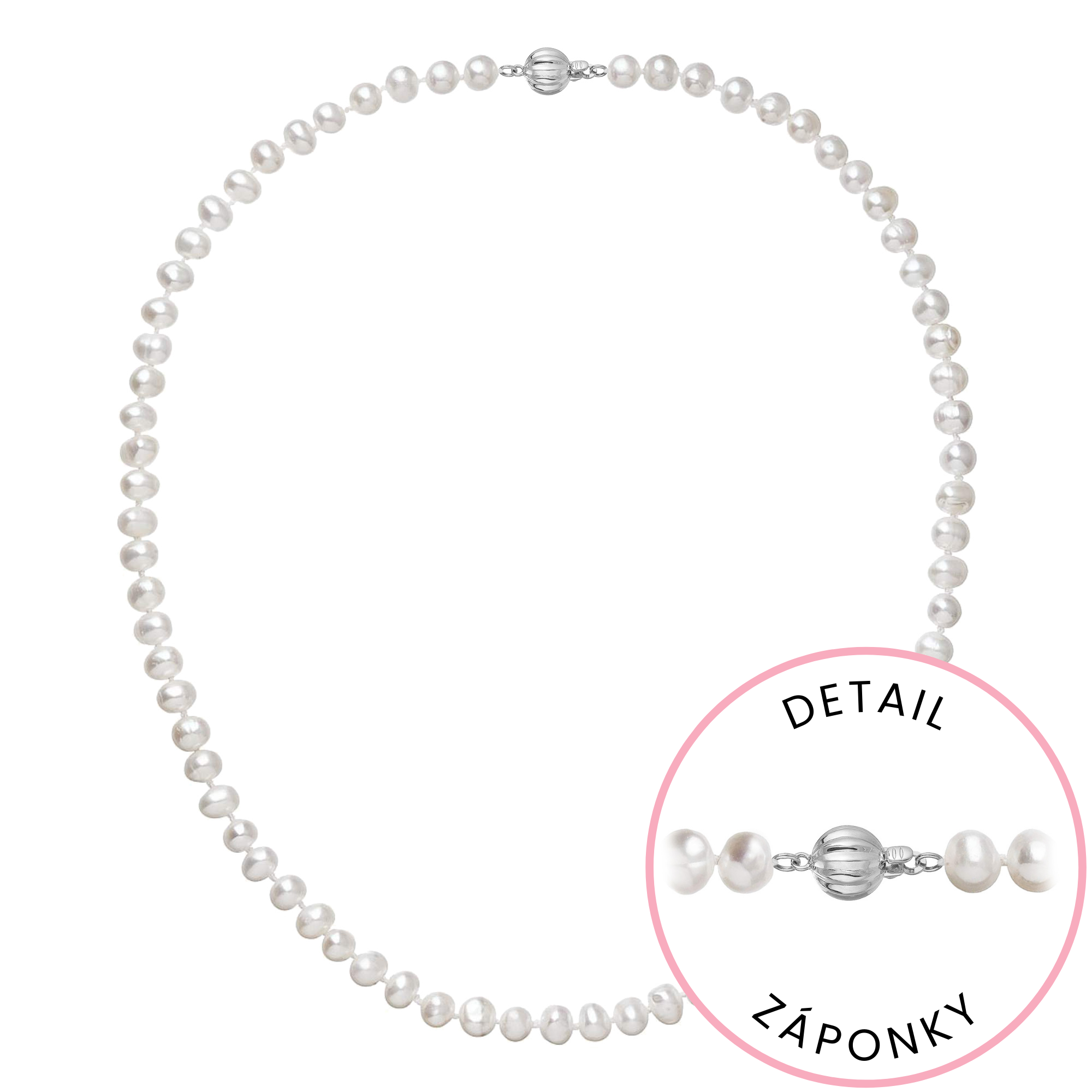 Evolution Group Perlový náhrdelník z říčních perel se zapínáním z bílého 14 karátového zlata 822001.1/9272B bílý