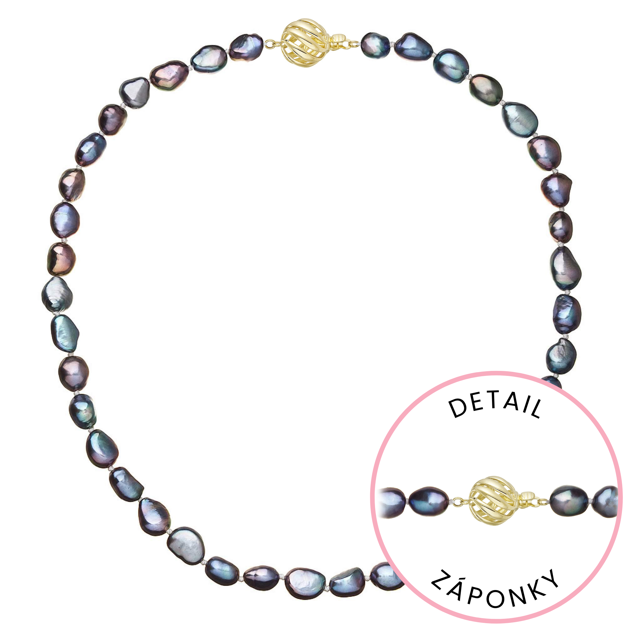 Evolution Group Perlový náhrdelník z říčních perel se zapínáním ze 14 karátového zlata 922027.3/9264A peacock