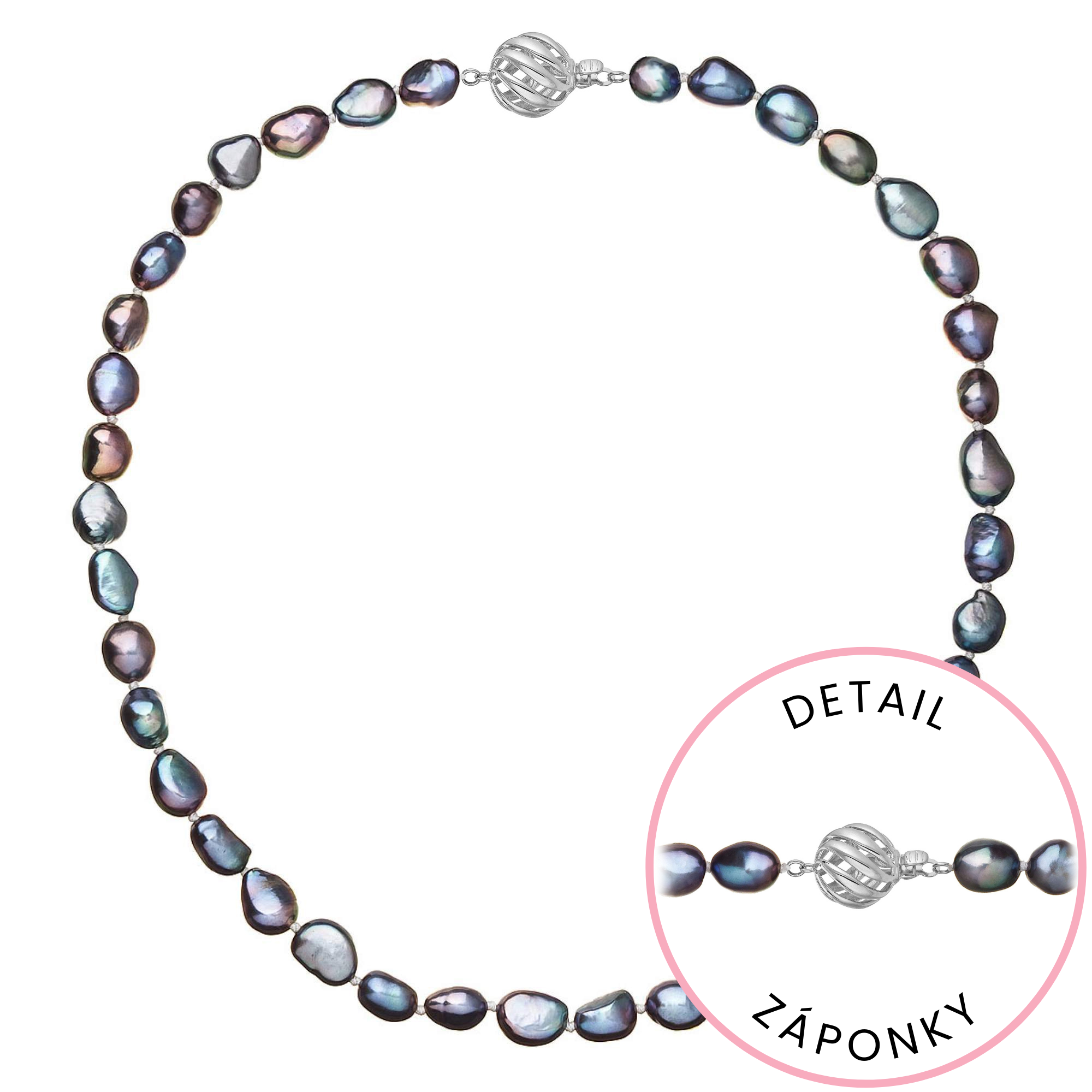 Evolution Group Perlový náhrdelník z říčních perel se zapínáním z bílého 14 karátového zlata 822027.3/9264B peacock