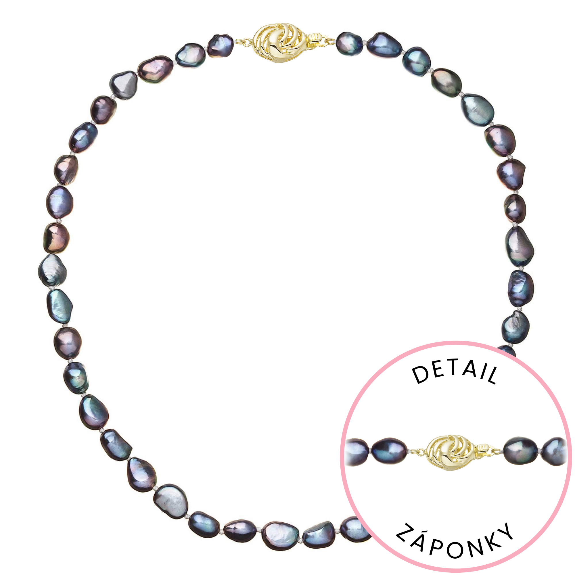 Evolution Group Perlový náhrdelník z říčních perel se zapínáním ze 14 karátového zlata 922027.3/9265A peacock