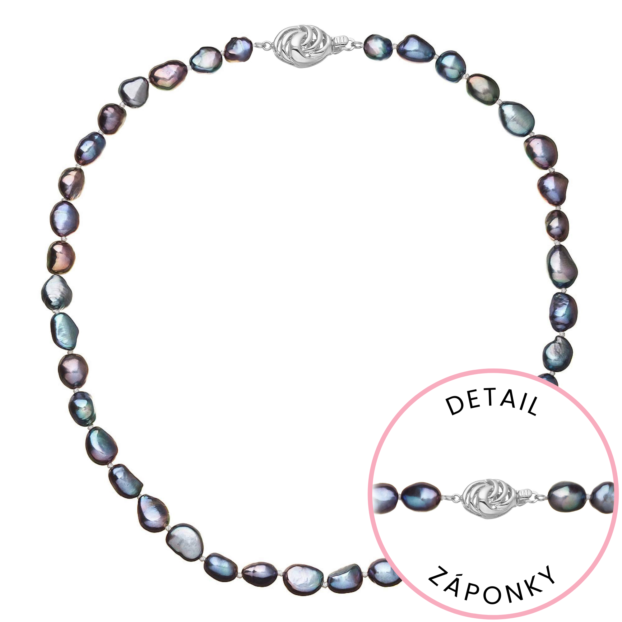 Evolution Group Perlový náhrdelník z říčních perel se zapínáním z bílého 14 karátového zlata 822027.3/9265B peacock