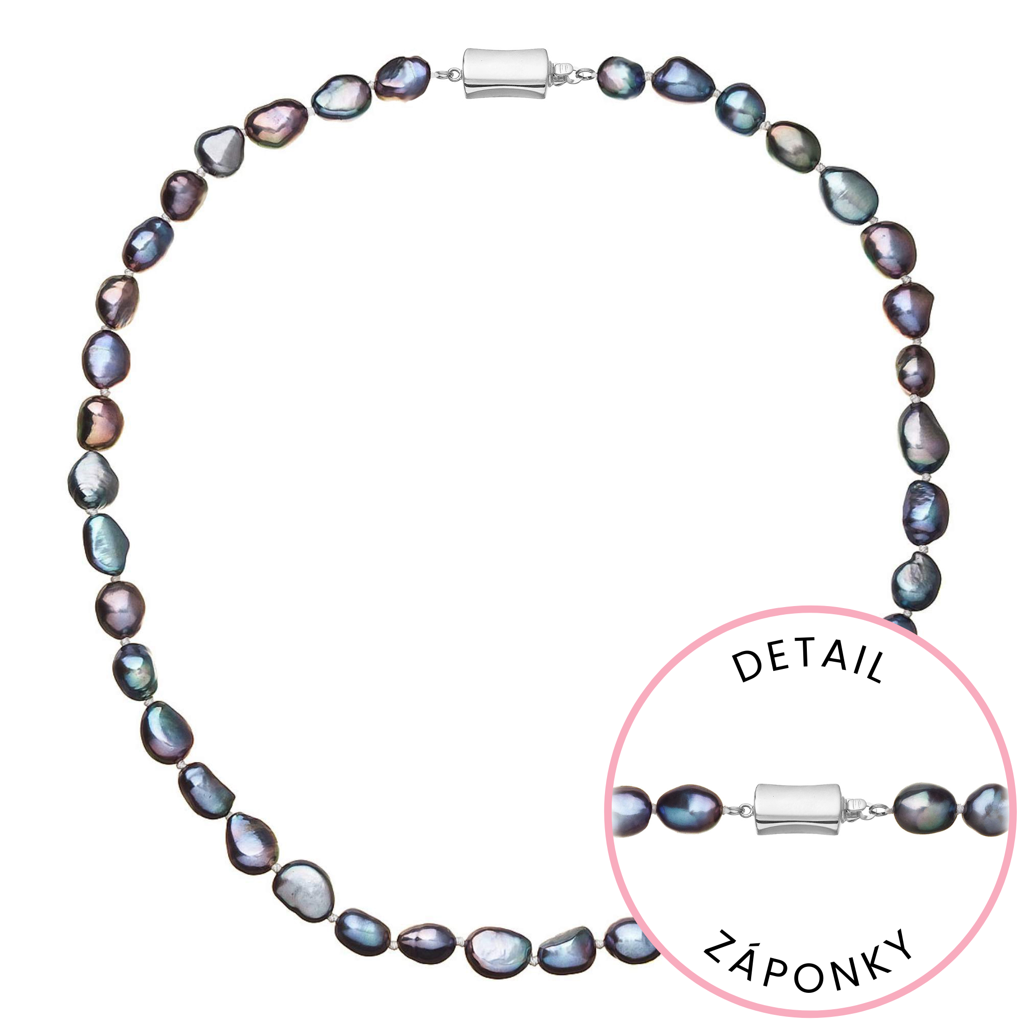 Evolution Group Perlový náhrdelník z říčních perel se zapínáním z bílého 14 karátového zlata 822027.3/9267B peacock