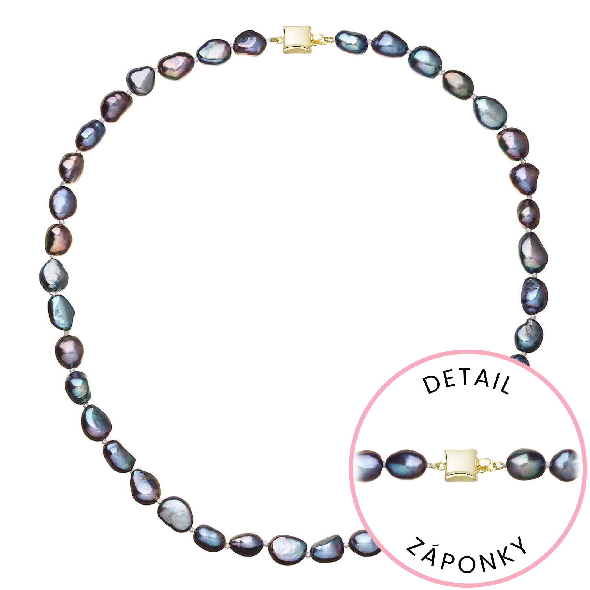 Evolution Group Perlový náhrdelník z říčních perel se zapínáním ze 14 karátového zlata 922027.3/9268A peacock
